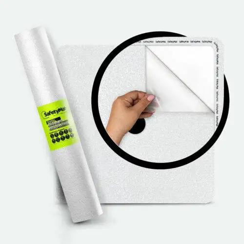 Clear Vinyl Mat for Shower - Safety Mat Without Suction Cups & Drain Cut Options | Premium, Resilient, Non Abrasive Non Skid Shower Sticker