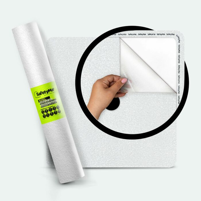24"x24" Clear Anti Slip Mat for Shower Without Suction Cups & Drain Cut Options | Premium, Resilient, Non Abrasive Non Skid Shower Sticker