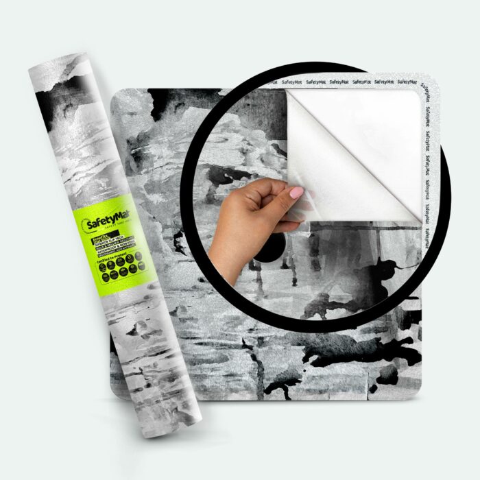 Abstract Black and White DA1- Anti Slip Mat for Shower Without Suction Cups & Drain Cut Options | Premium, Resilient, Non Abrasive Non Skid Shower Sticker
