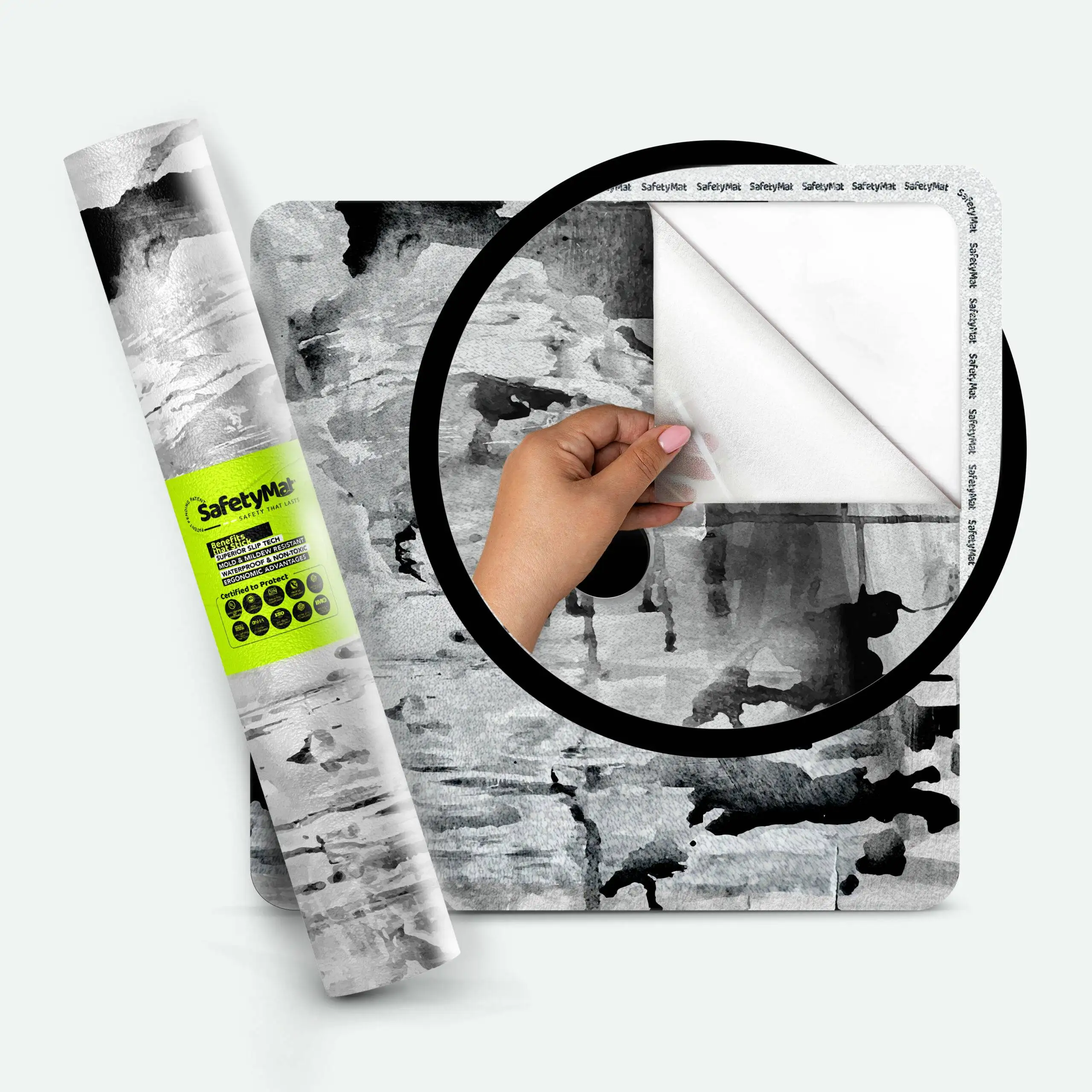 White Bath Mat – Peel & Stick, Slip-Resistant Safety Mat for Fall Prevention | R11 + NFSI Certified | SafetyMat®