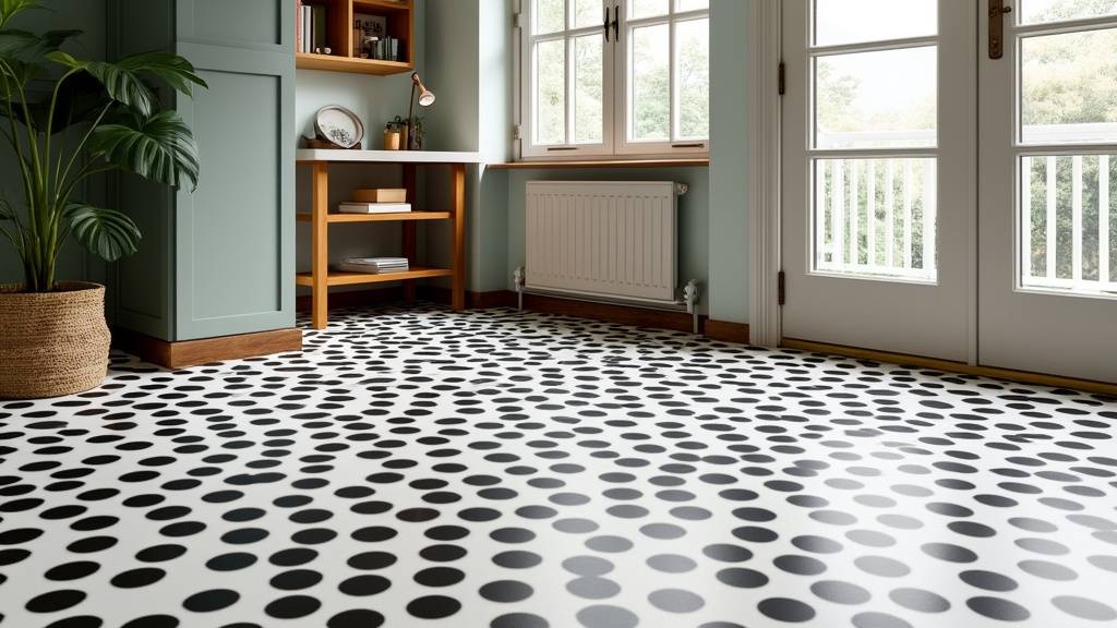 Black and White Dots Pattern Vinyl Flooring Roll