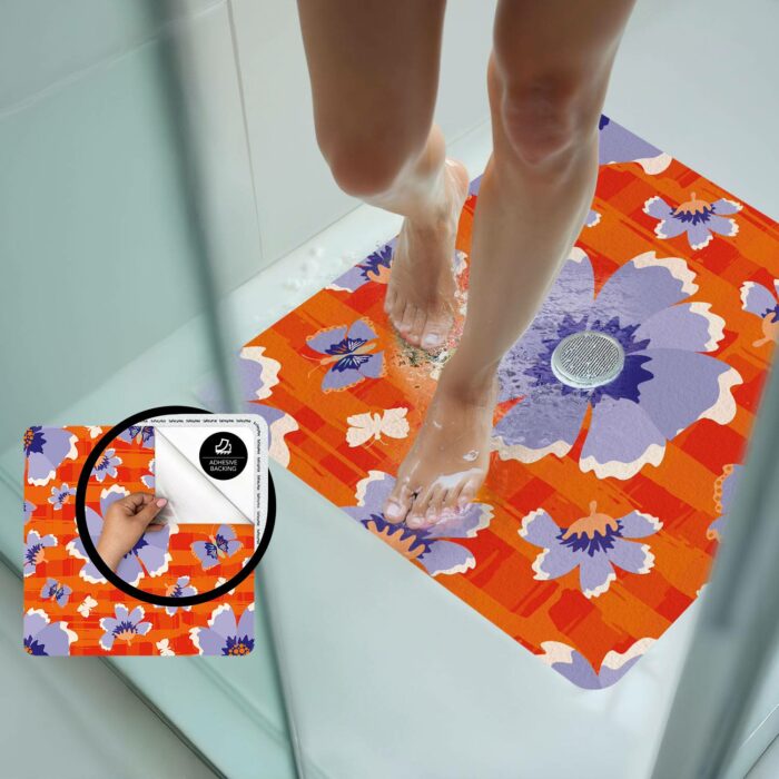 Bright Floral Anti-slip Shower Mat | Peel and Stick, Non Slip Mat Certified for Safety - Image 2