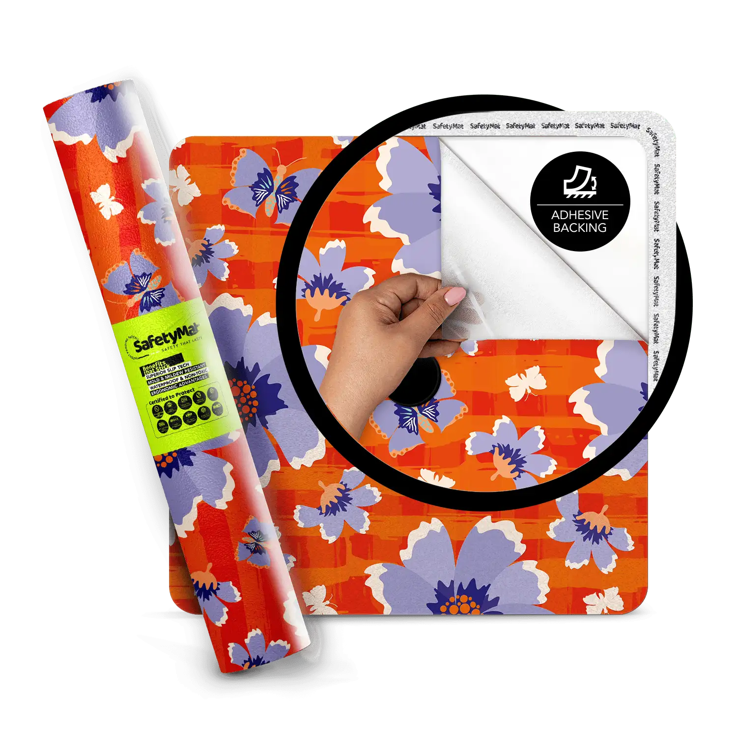 Bright Floral Bath Mat – Peel & Stick, Slip-Resistant Safety Mat for Fall Prevention | R11 + NFSI Certified | SafetyMat®