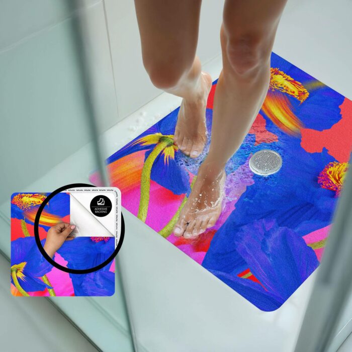Bold Electric Peel and Stick Floral Shower Mat  | Peel and Stick, Non Slip Shower Mat Certified for Safety - Image 2