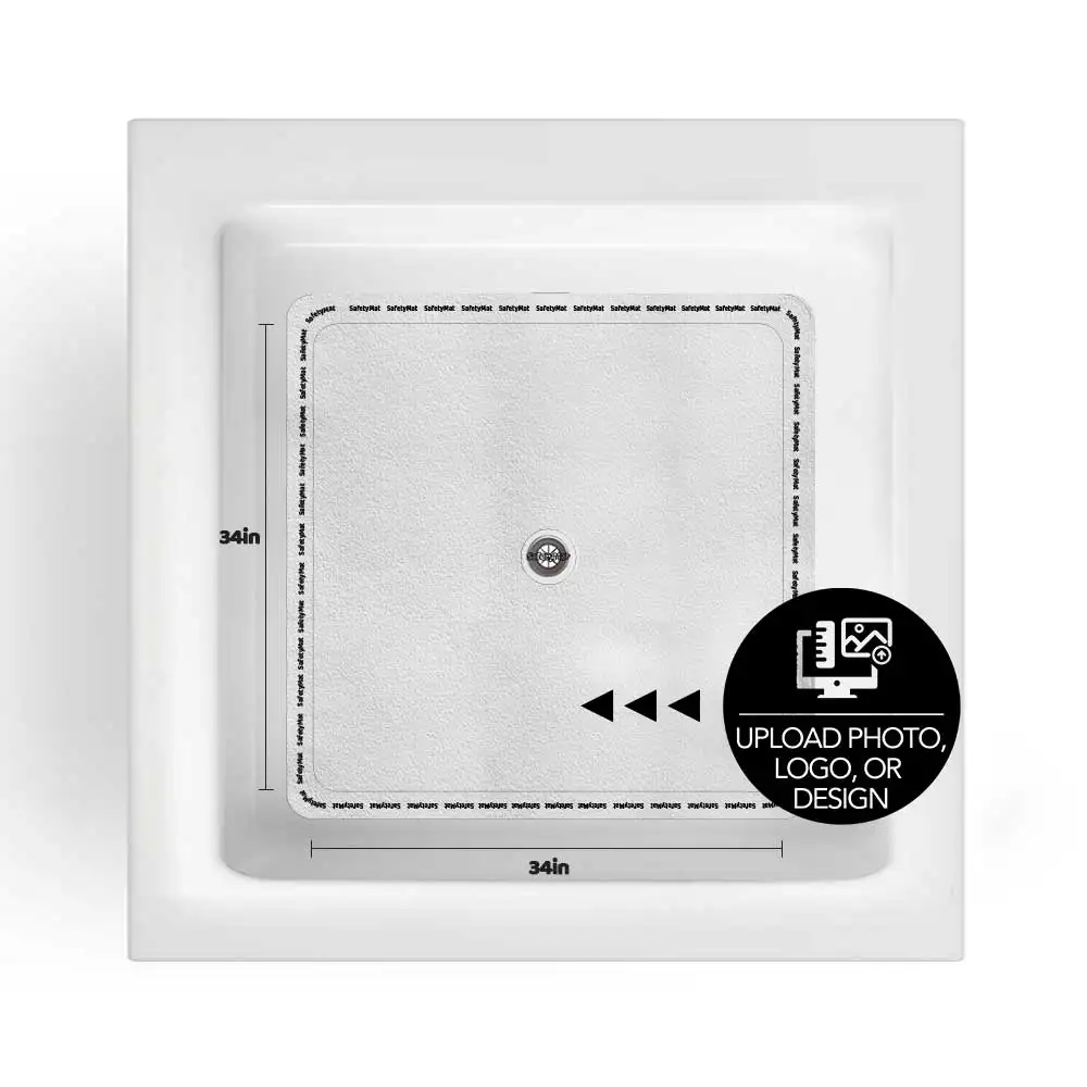 34″x34″ Custom Bath Mat – Upload Your Design, Peel & Stick Slip-Resistant Safety Mat | R11 + NFSI Certified | SafetyMat®