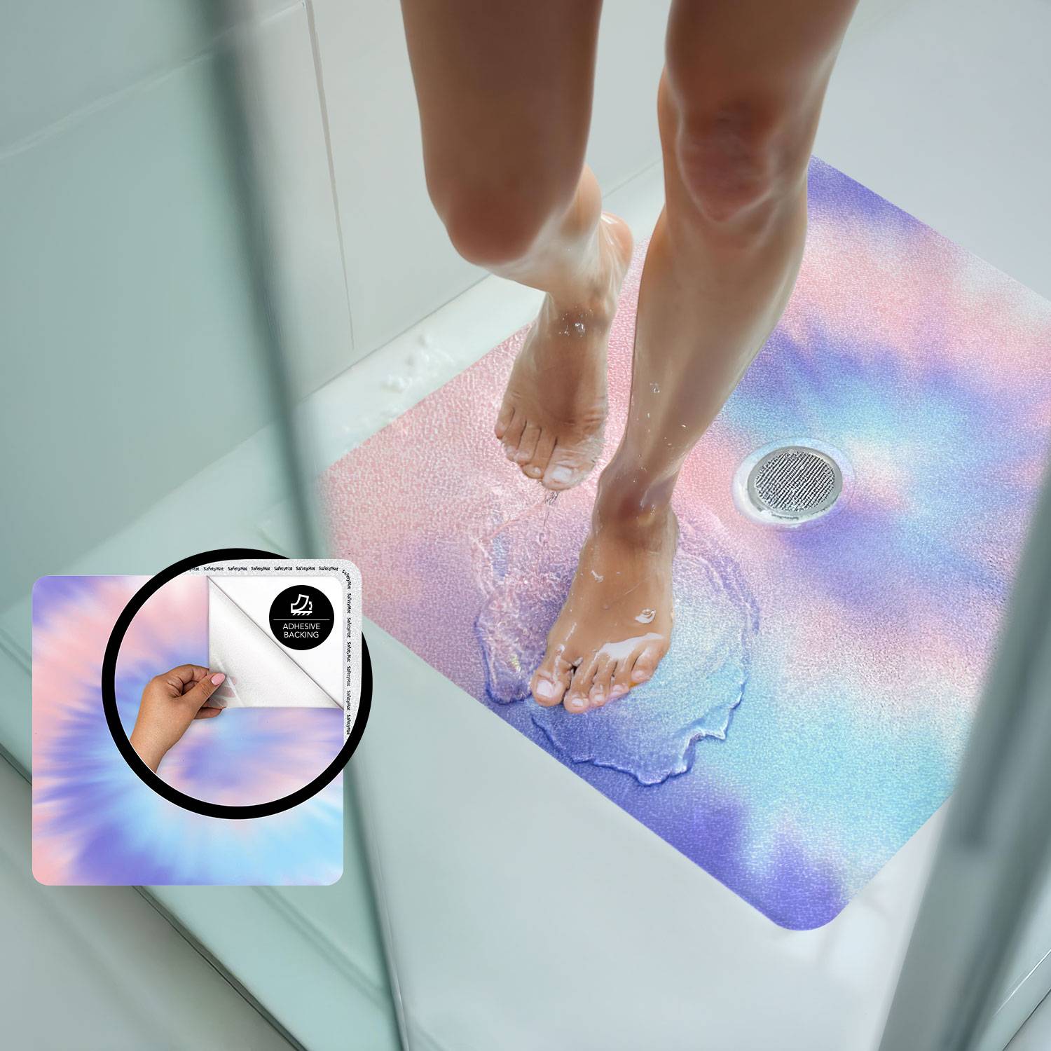 SafetyMat Non-Slip Shower Mat - 24x24" Boho Ikat Design