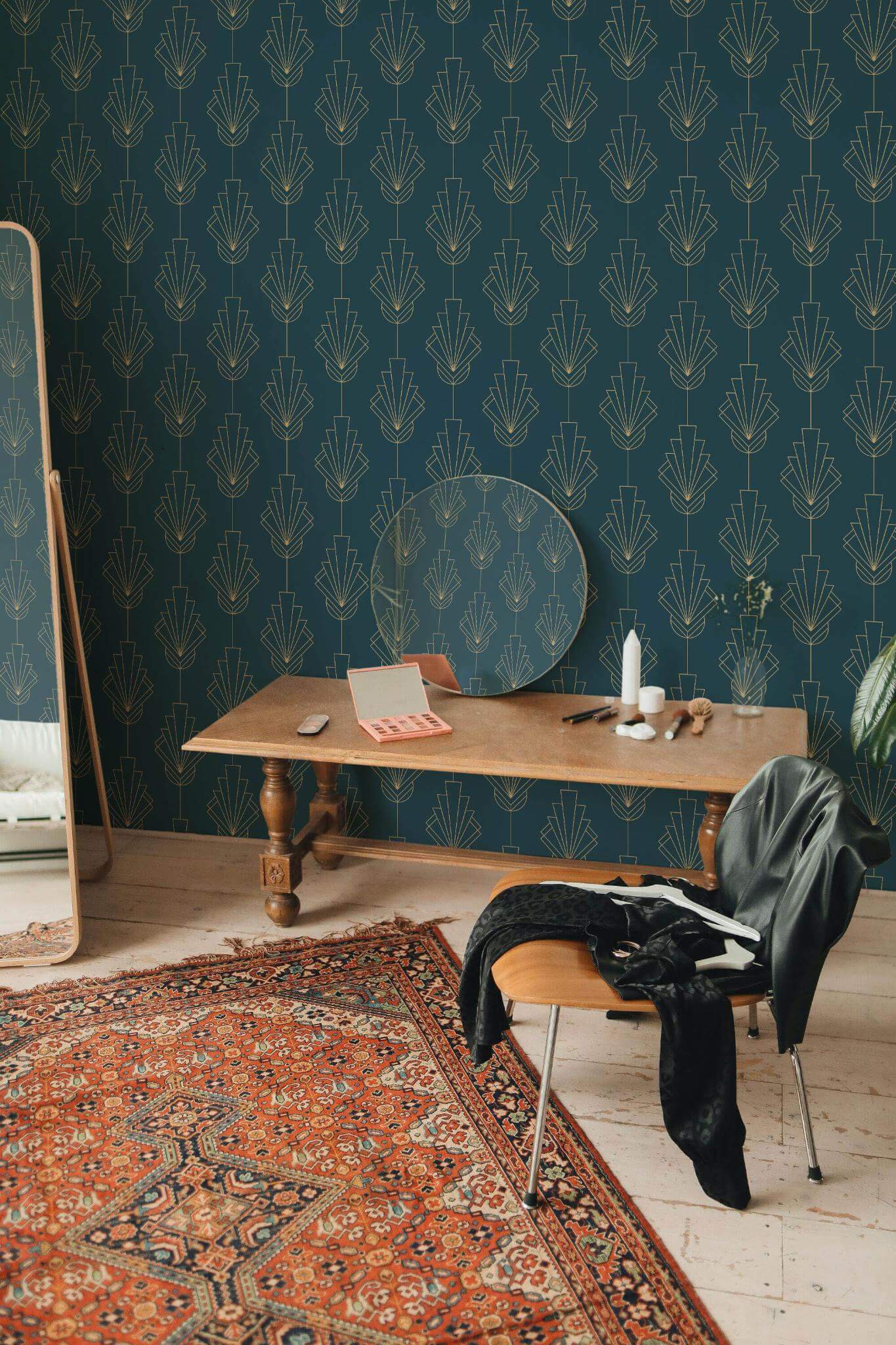 Teal modern Art Deco Wallpaper - Image 4