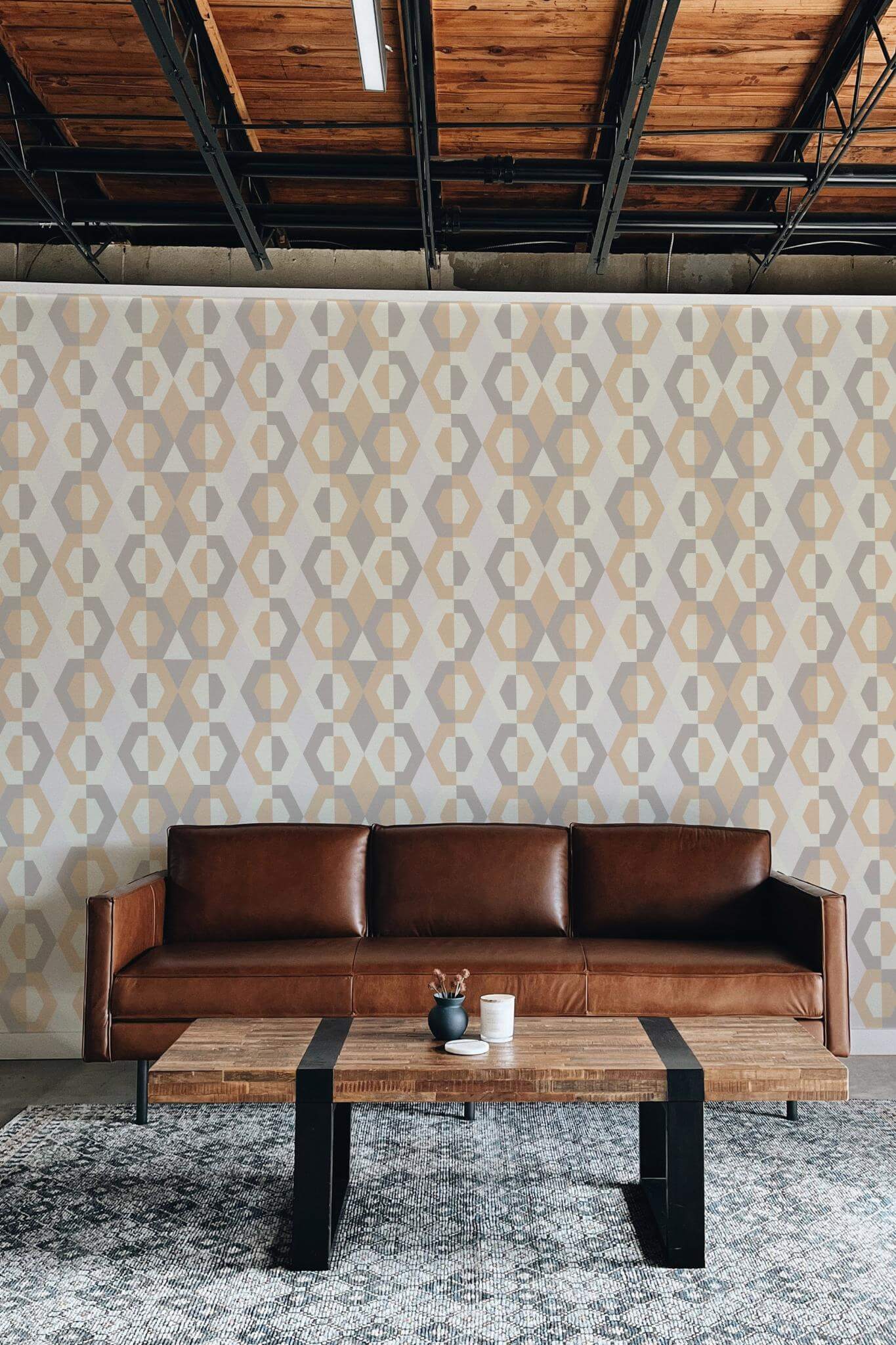 Beige retro hexagon Wallpaper - Image 4