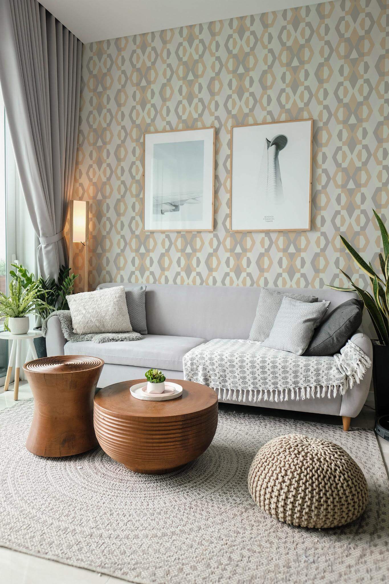Beige retro hexagon Wallpaper - Image 3