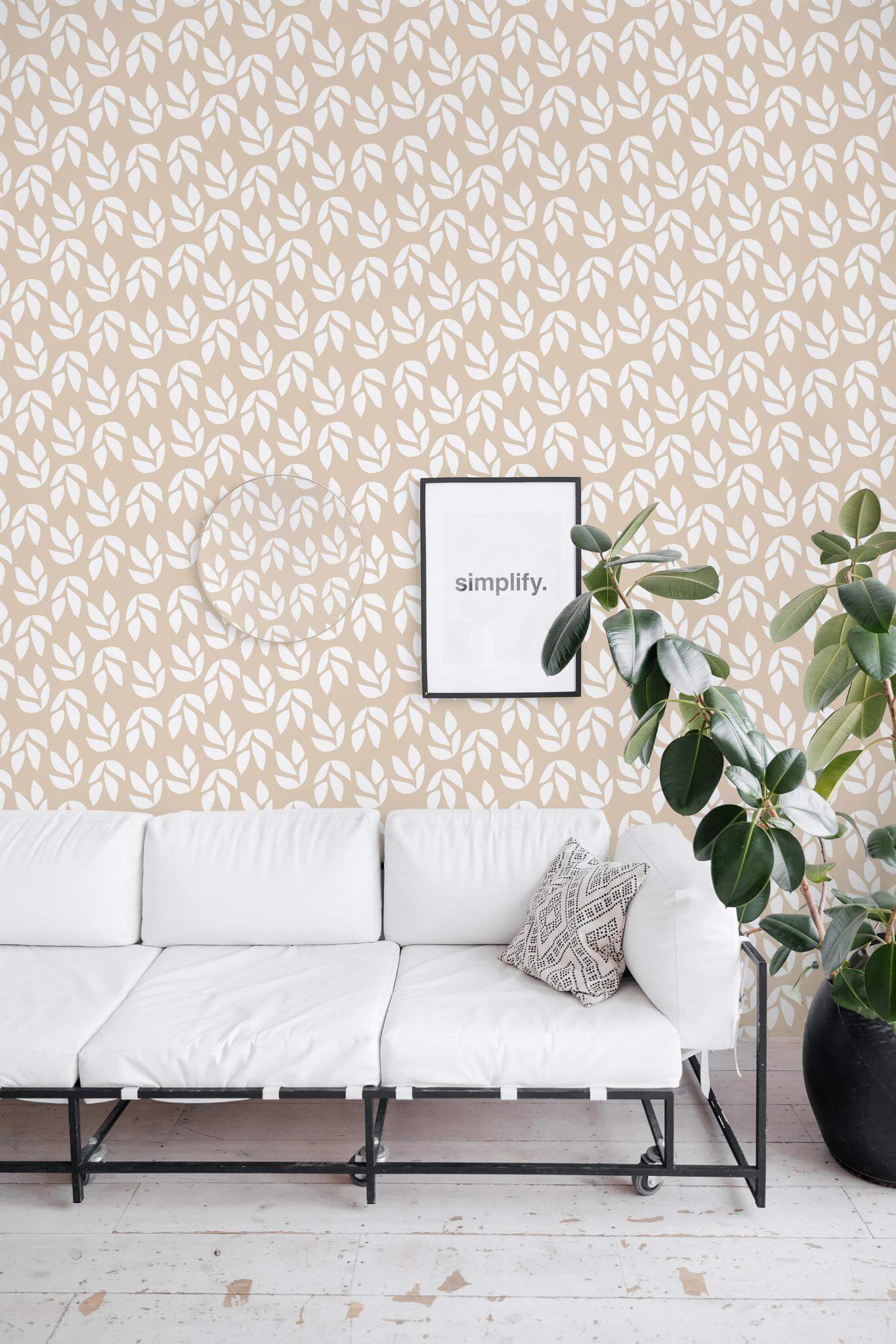 Beige and white leaf Wallpaper - Image 4