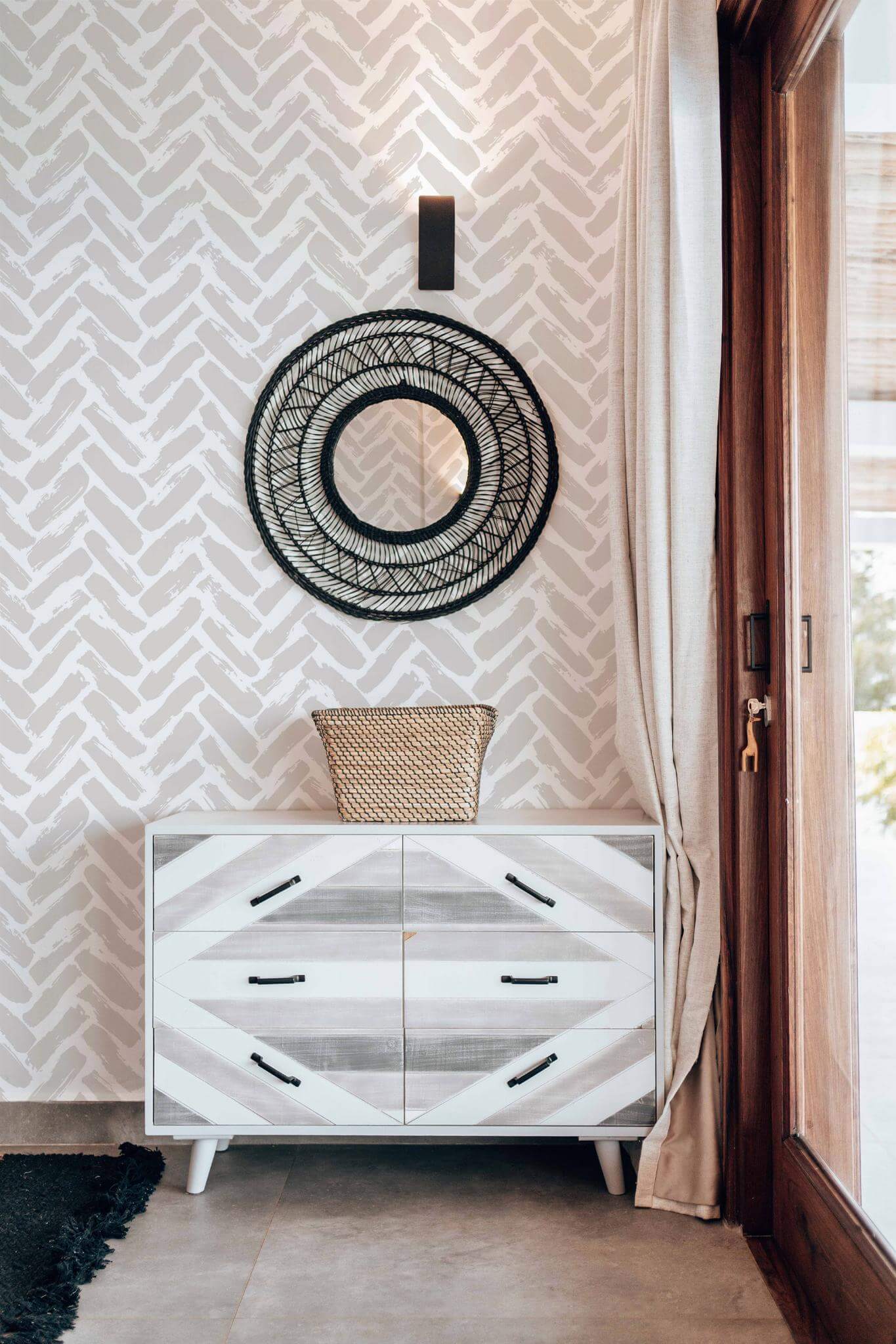 Beige brush stroke herringbone Wallpaper - Image 4