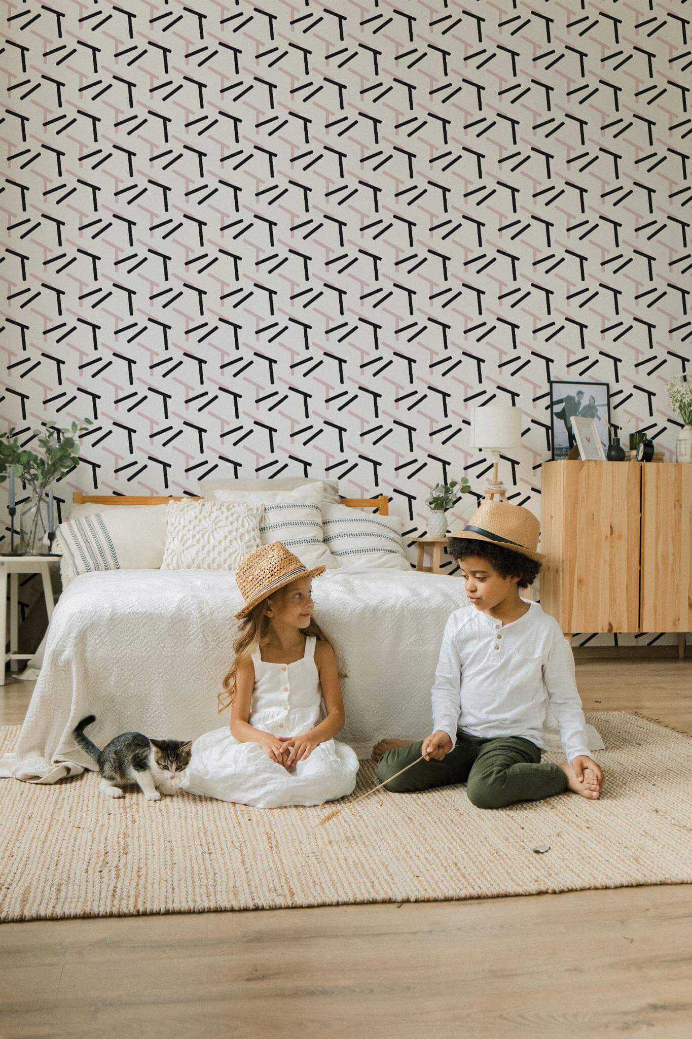 Pink, black and white abstract geometric Wallpaper - Image 4