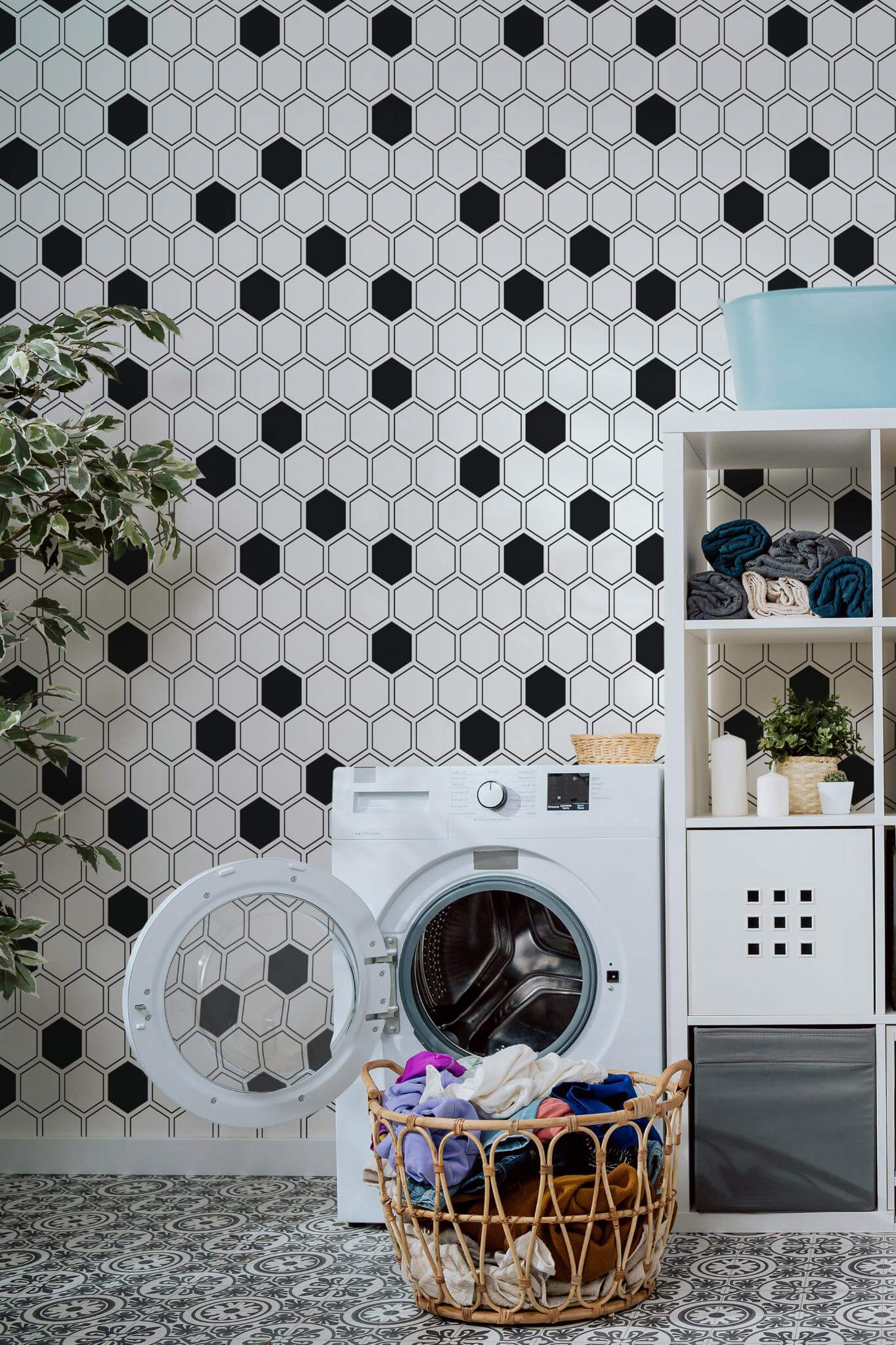 Black and white hexagon geometric Wallpaper - Image 4