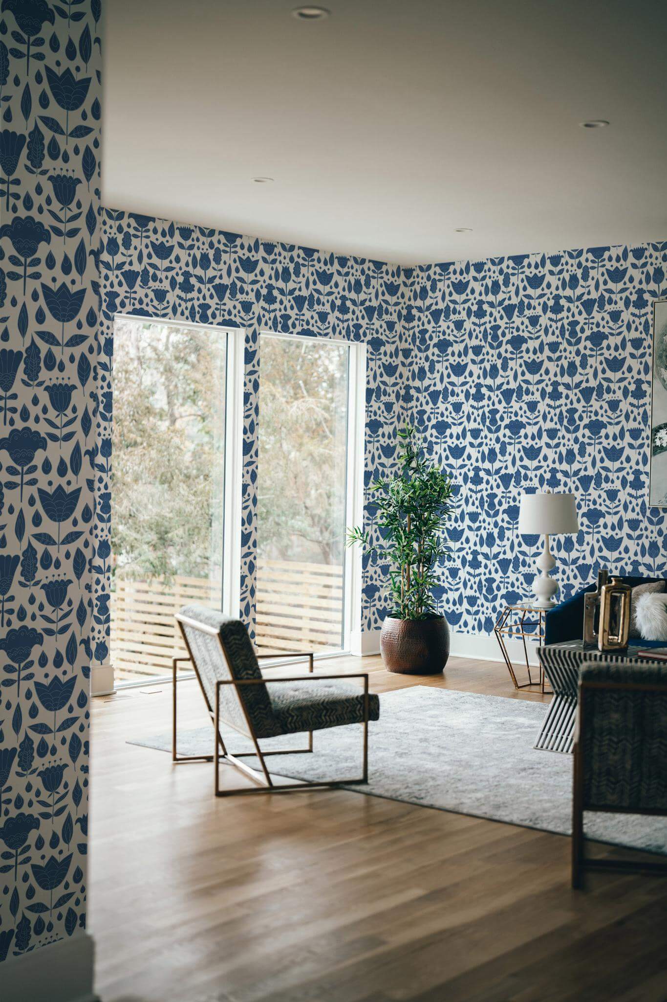 Blue and white boho floral Wallpaper - Image 3