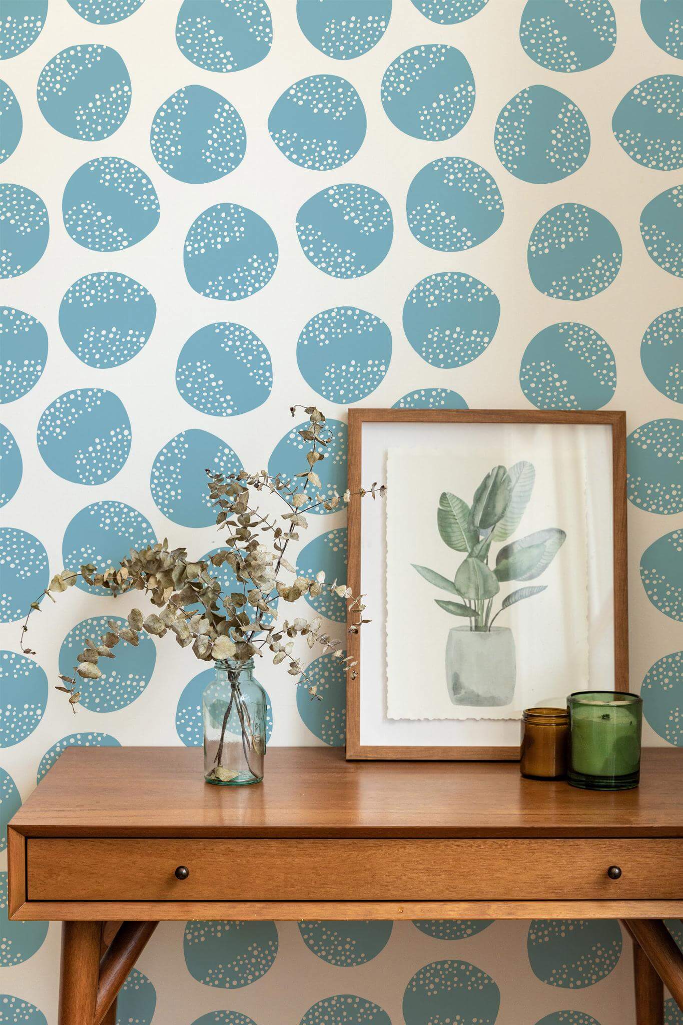 Scandinavian blue circle pattern Wallpaper