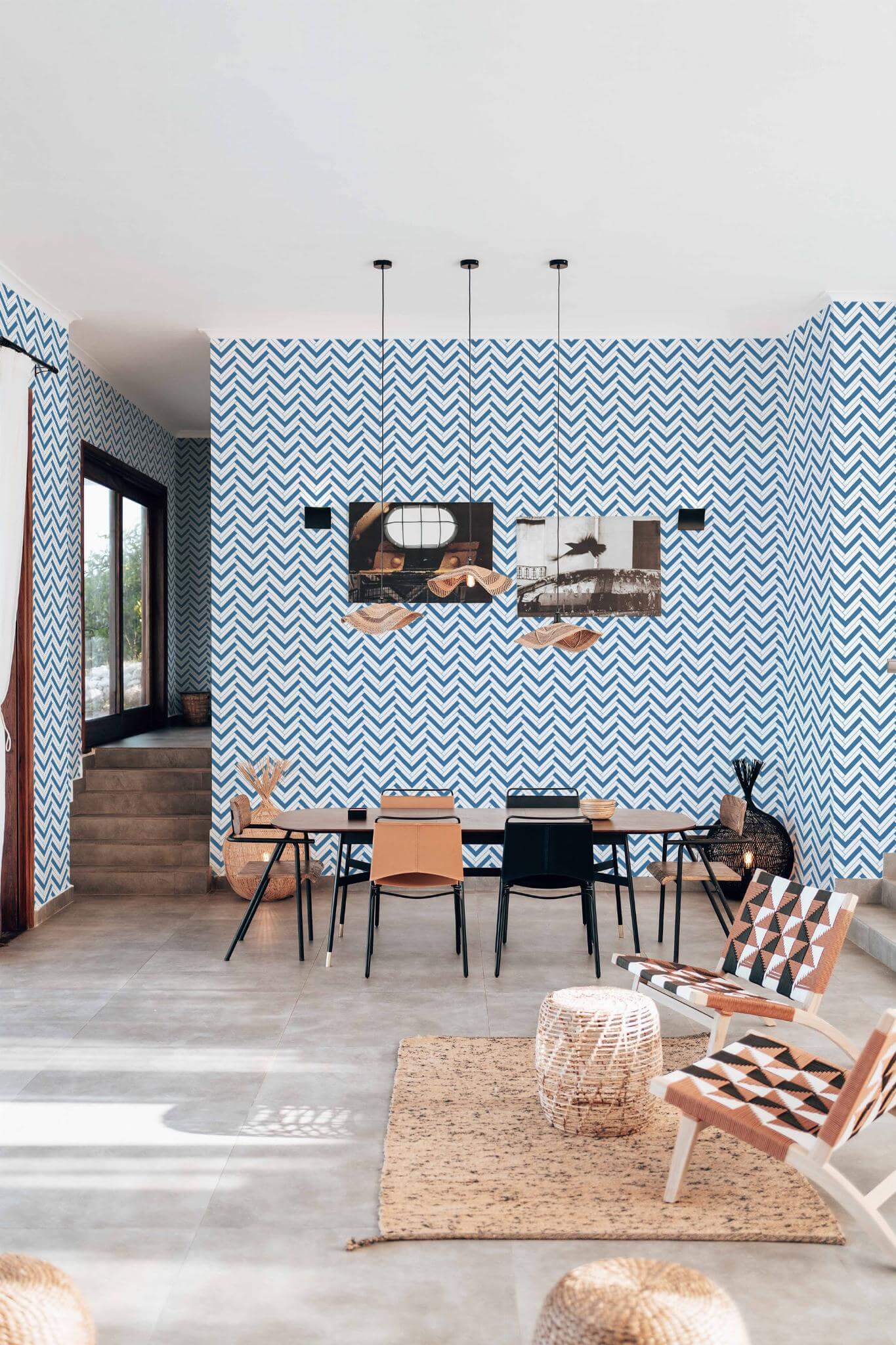 Blue herringbone Wallpaper - Image 3