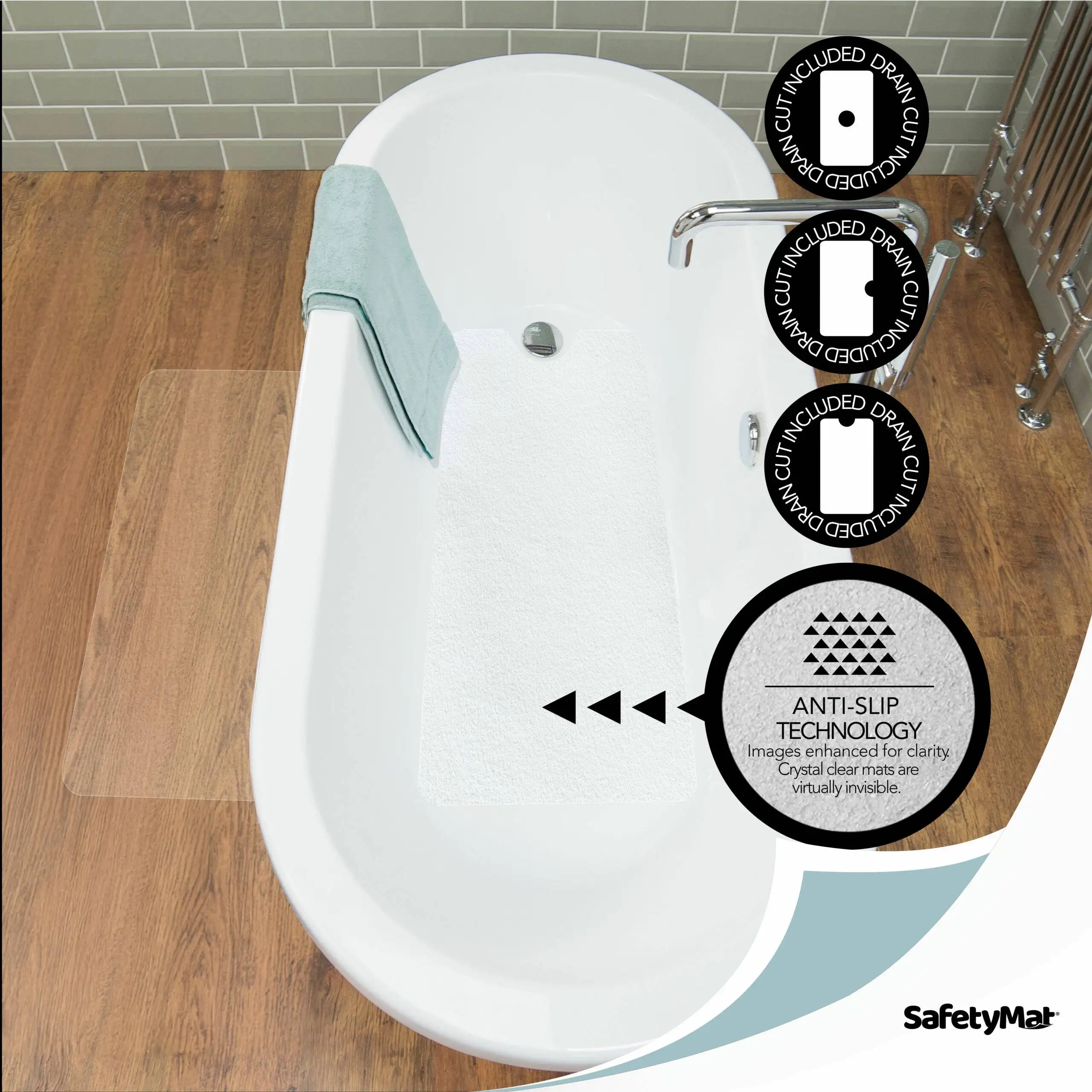 16″x40″ Custom Bath Mat – Peel & Stick, Slip-Resistant Safety Mat for Fall Prevention | R11 + NFSI Certified | SafetyMat®