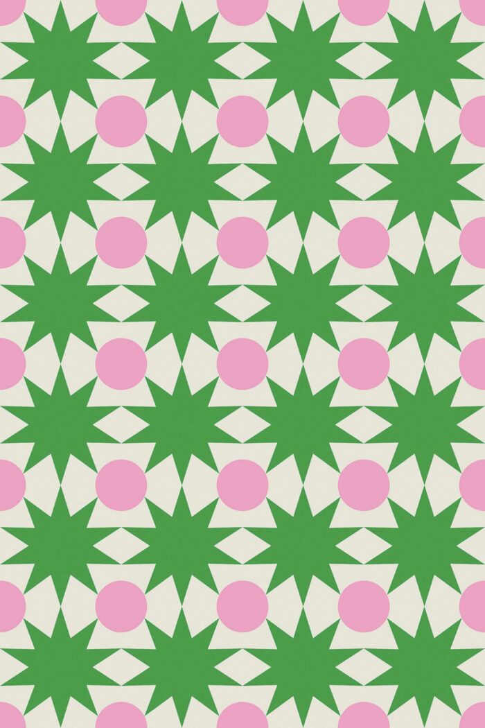 Whimsical Green Star Patterns Wallpaper - Image 2