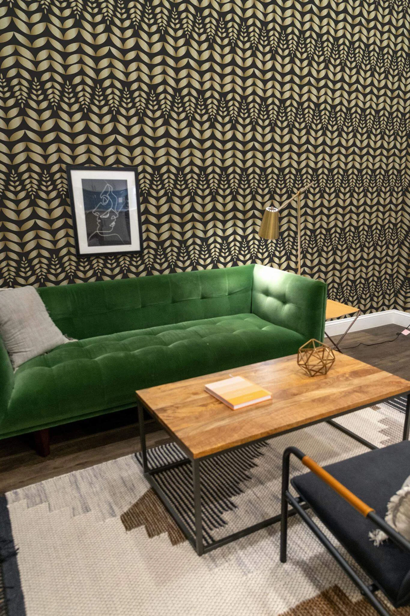 Gold color Scandinavian leaf Wallpaper - Image 3