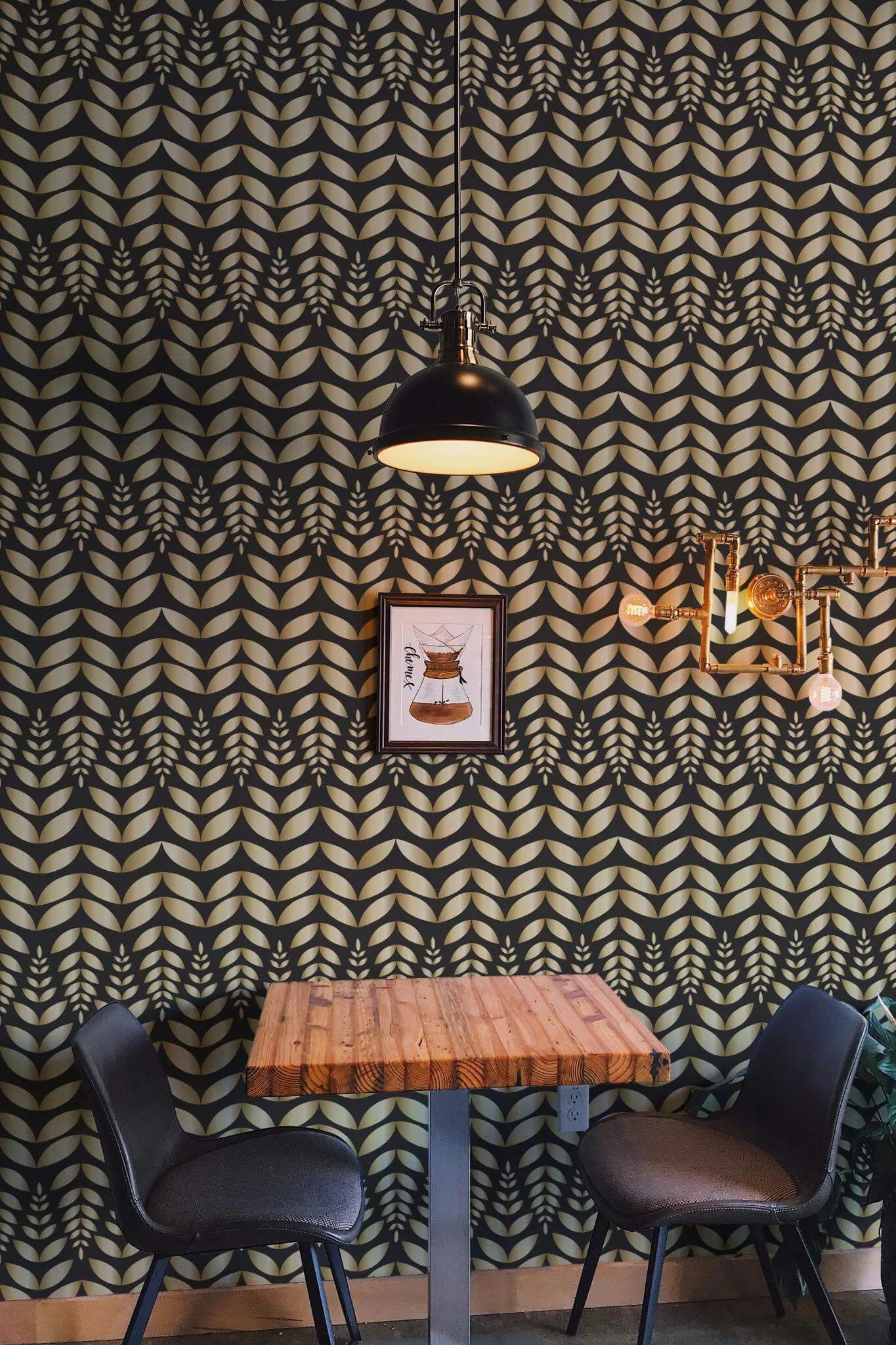 Gold color Scandinavian leaf Wallpaper - Image 4