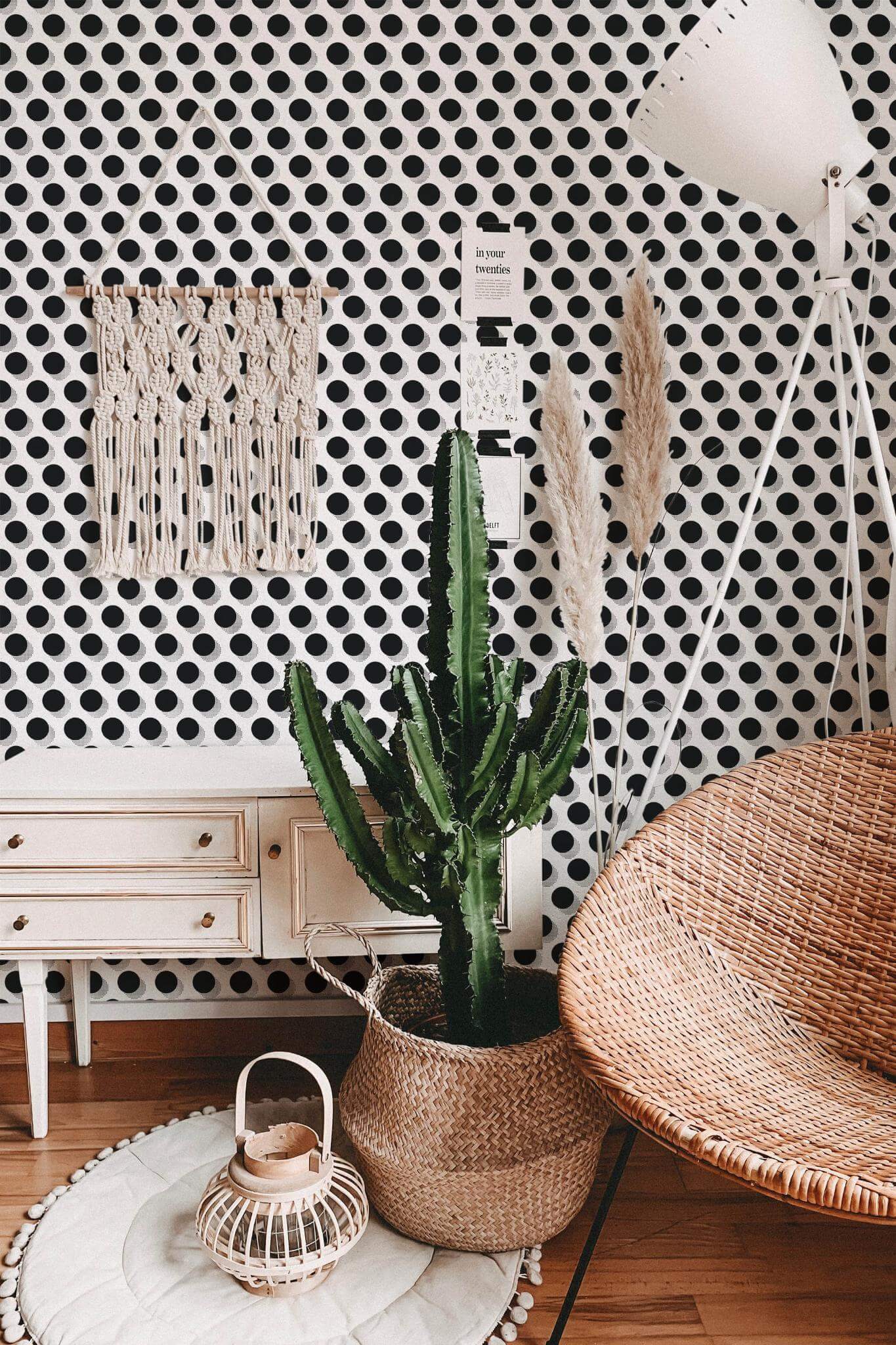 Black and white retro dots Wallpaper