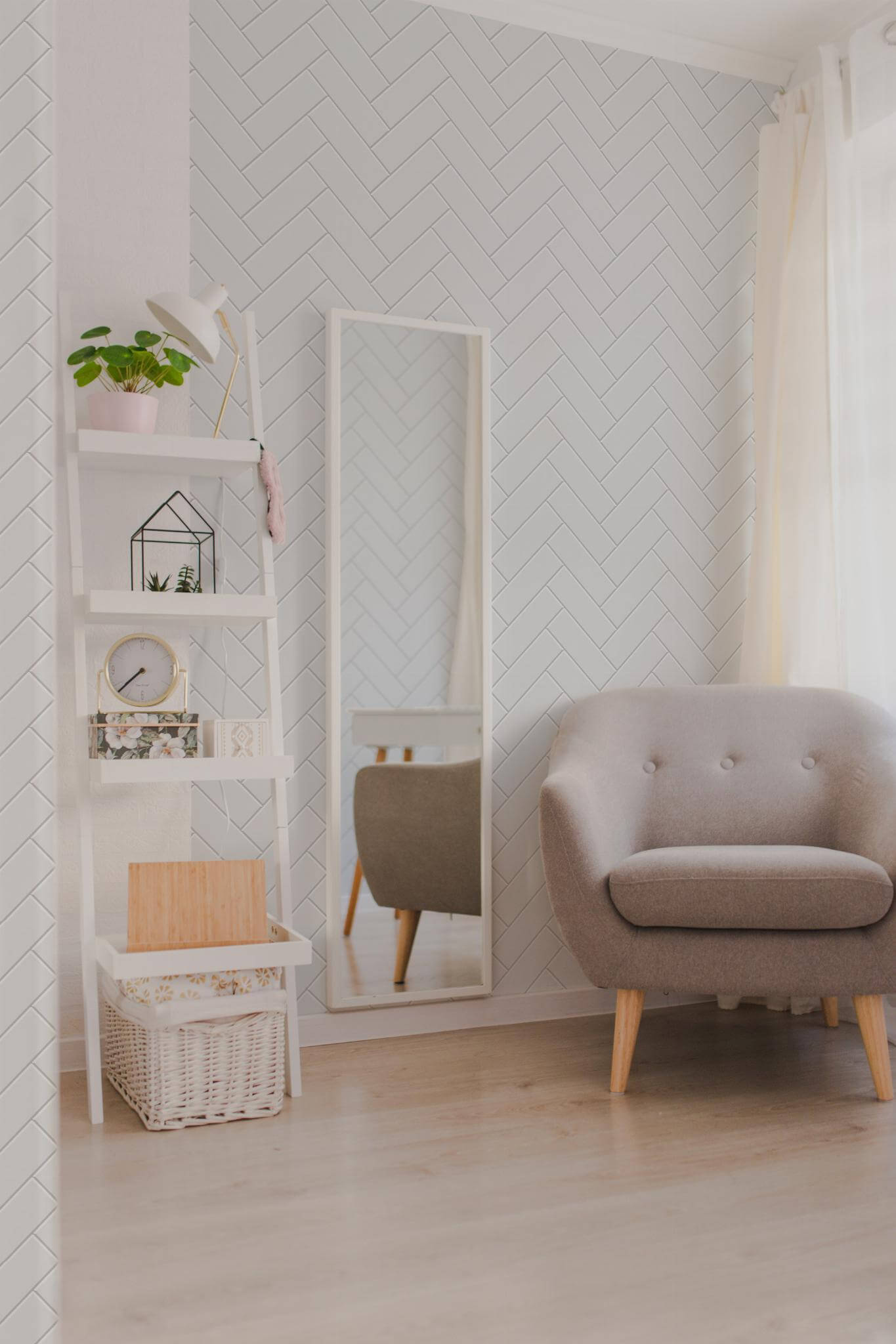 White herringbone tile Wallpaper - Image 4