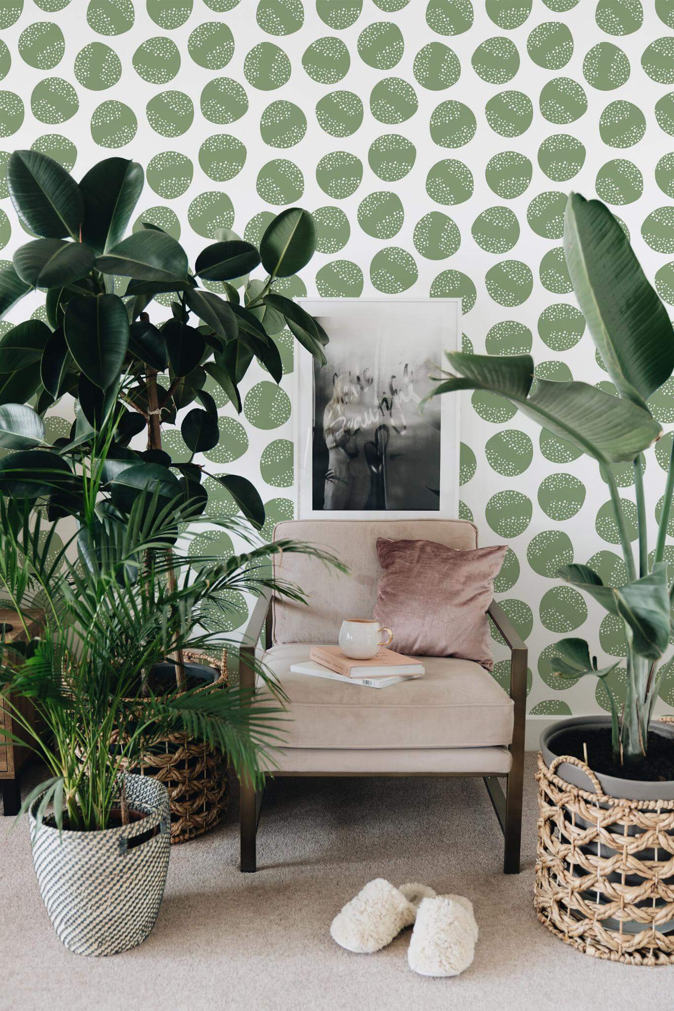 Scandinavian green circle pattern Wallpaper - Image 3