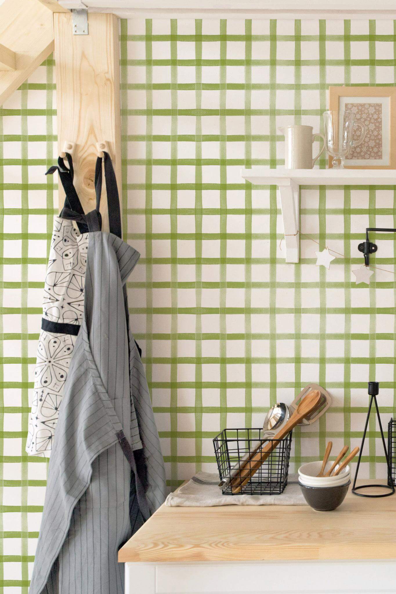 Watercolor green gingham Wallpaper - Image 4