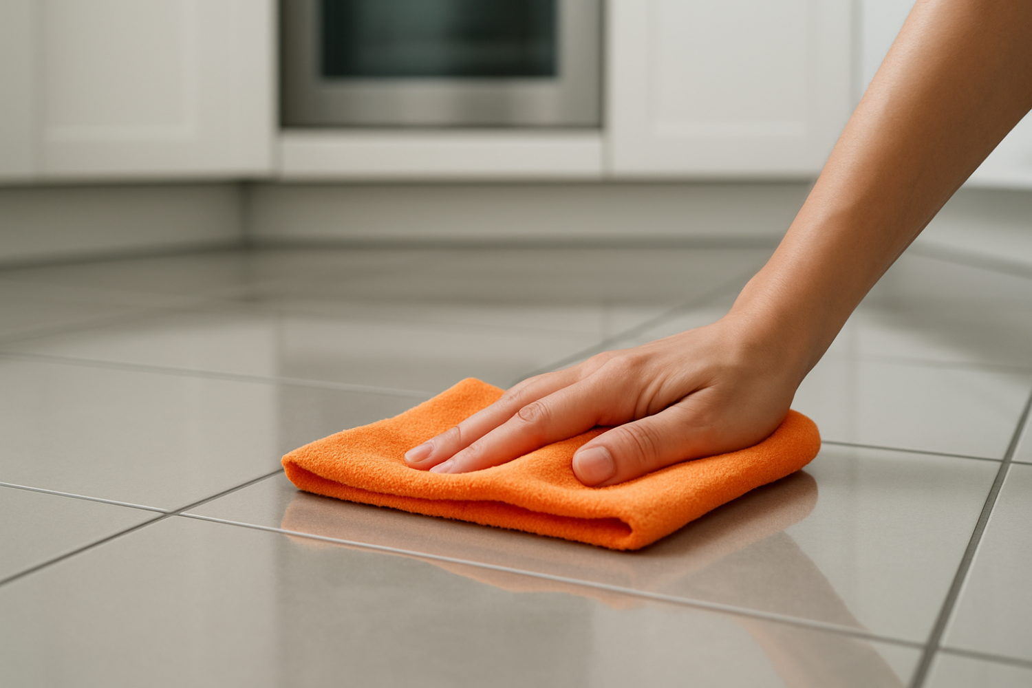 man wiping the floor in the kitchen