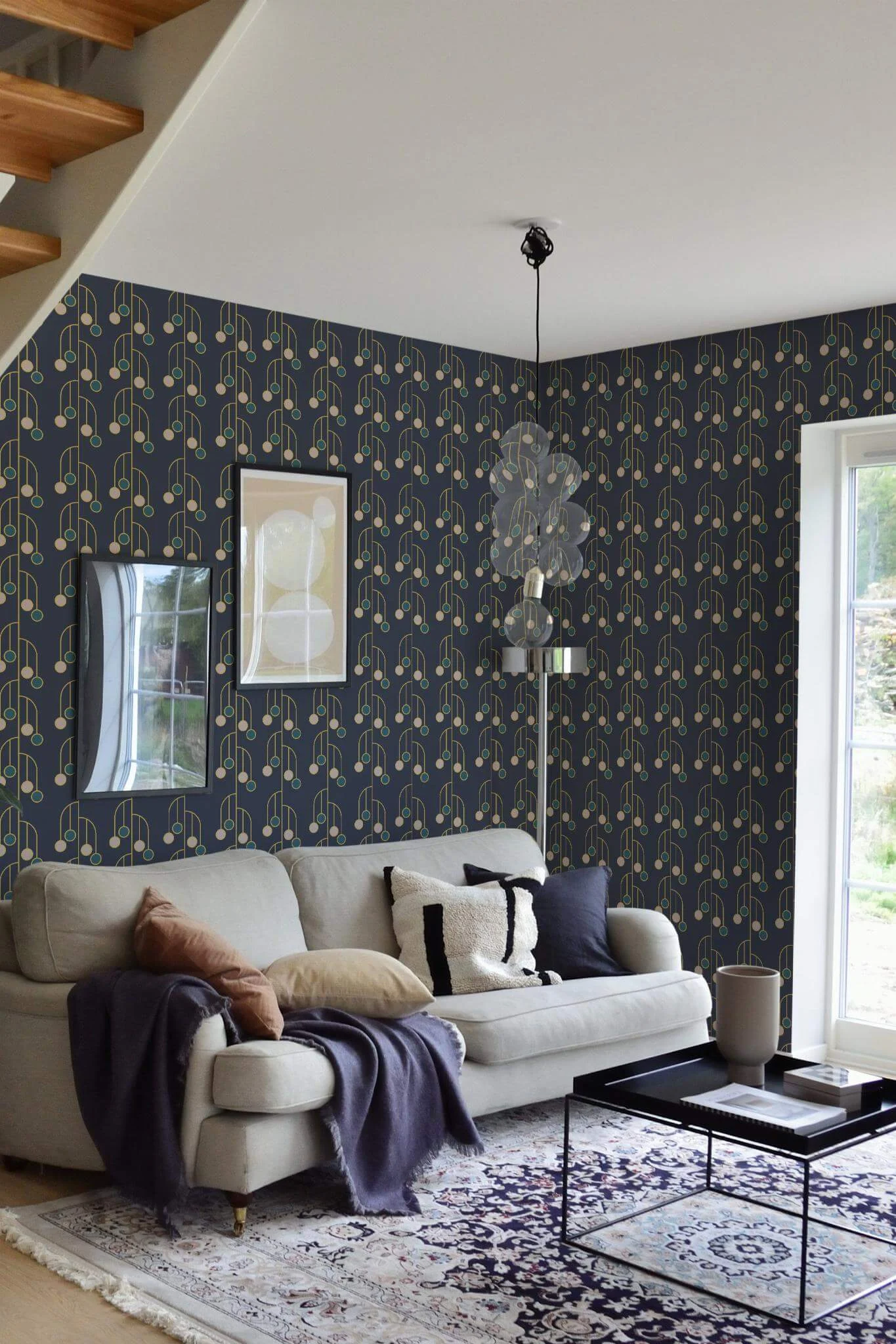 Navy blue Art Deco Wallpaper - Image 3