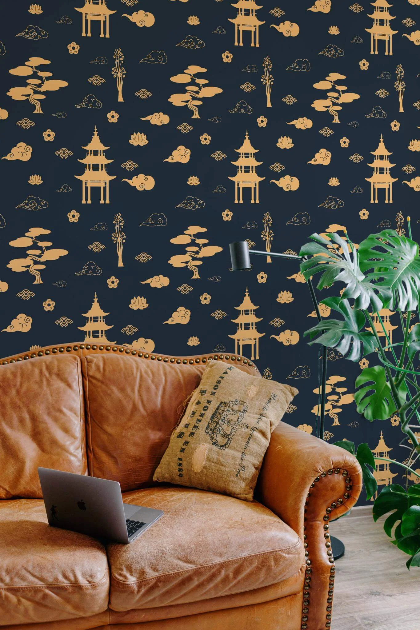 Navy blue china abstract Wallpaper - Image 4