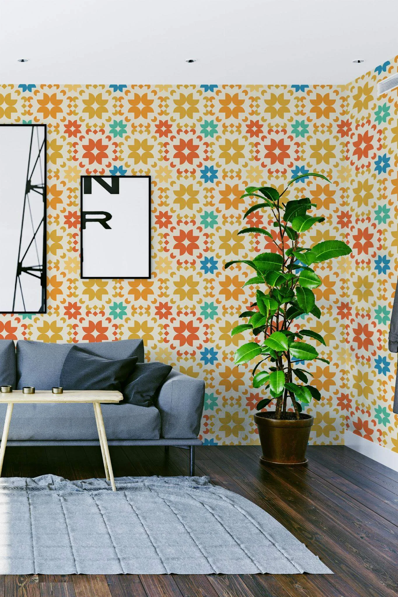 Sunshine Symphony in Retro Tiles Wallpaper - Image 3