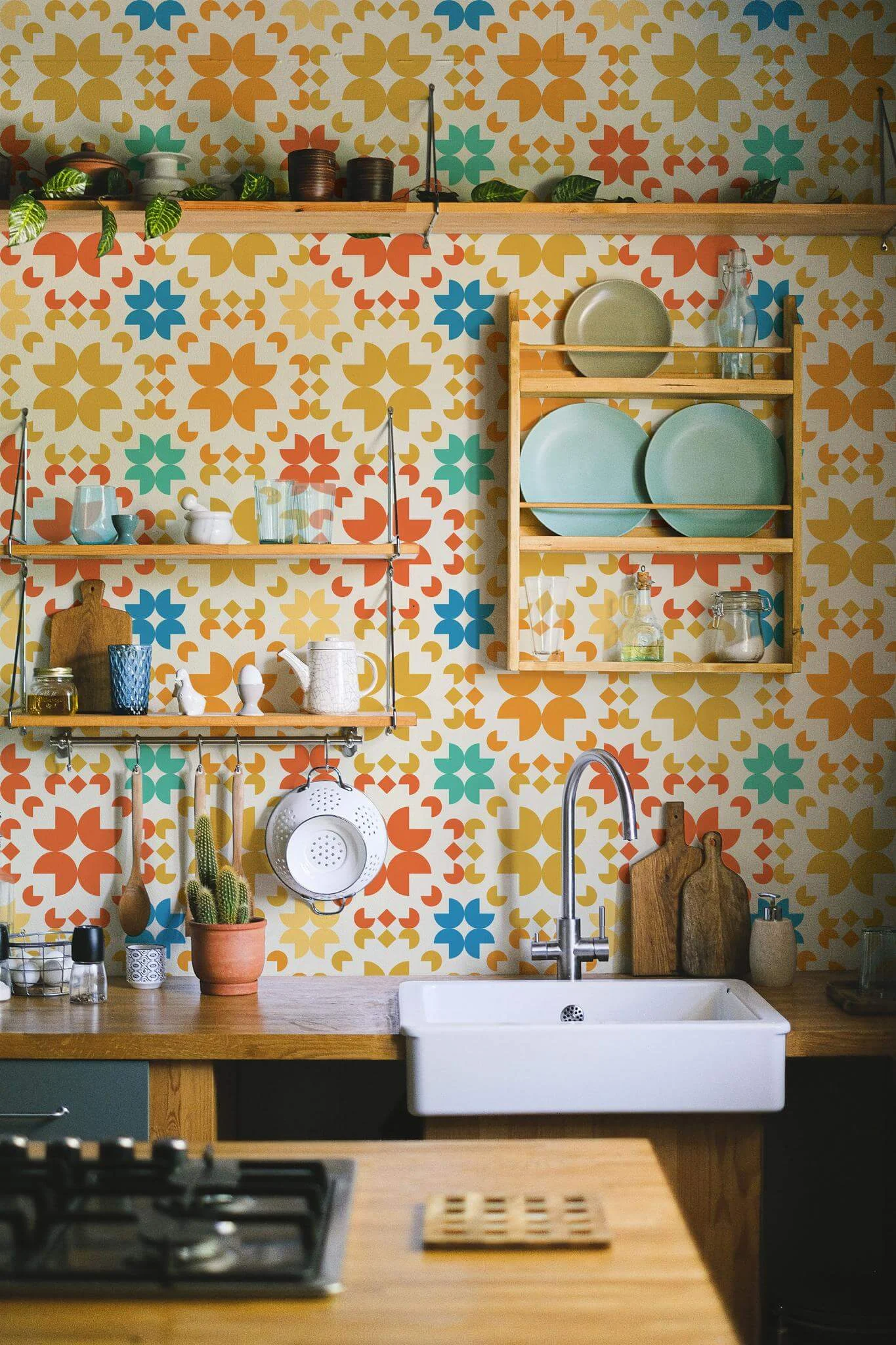 Sunshine Symphony in Retro Tiles Wallpaper - Image 4
