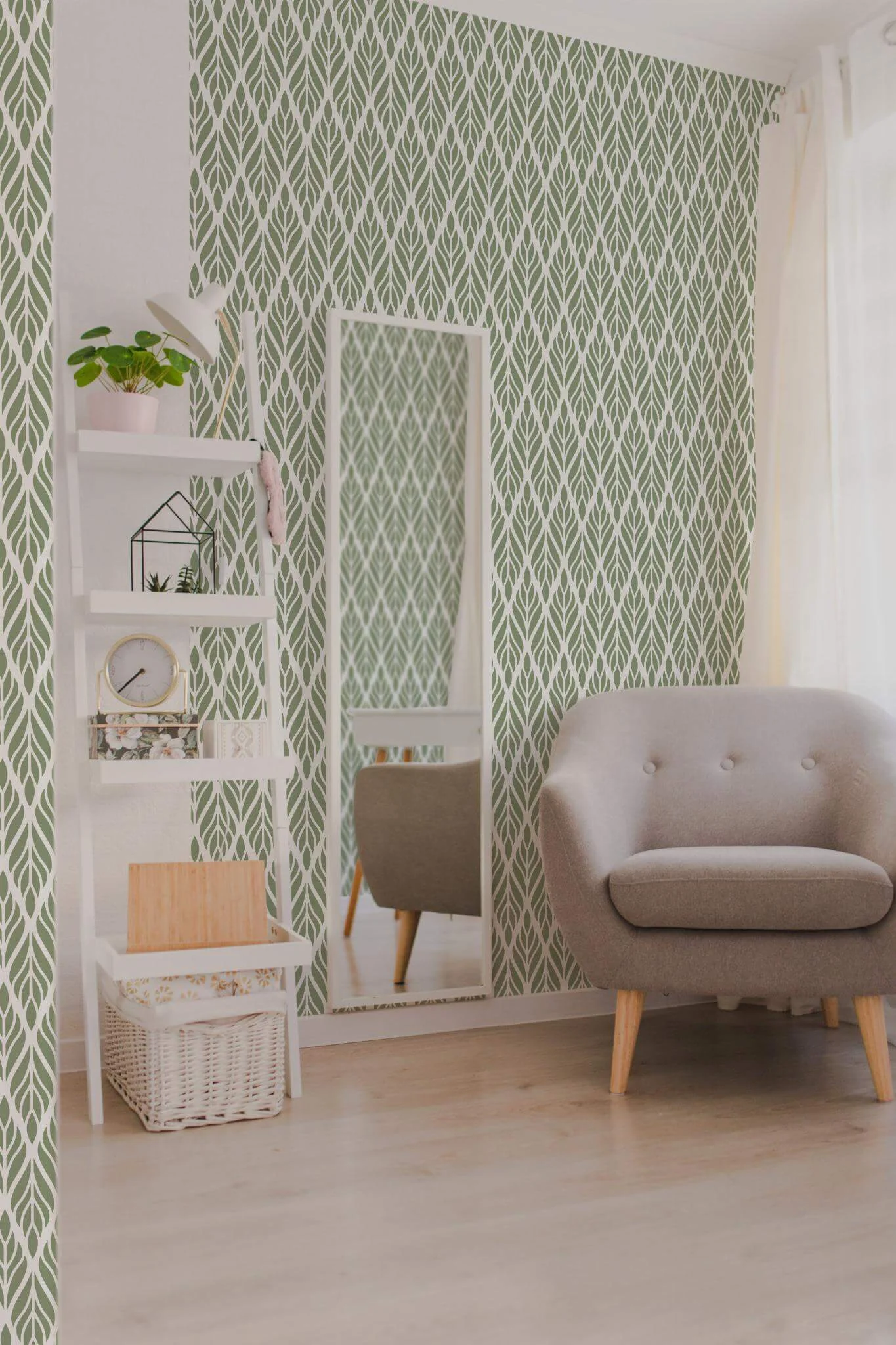 Olive green Art Deco Wallpaper - Image 4