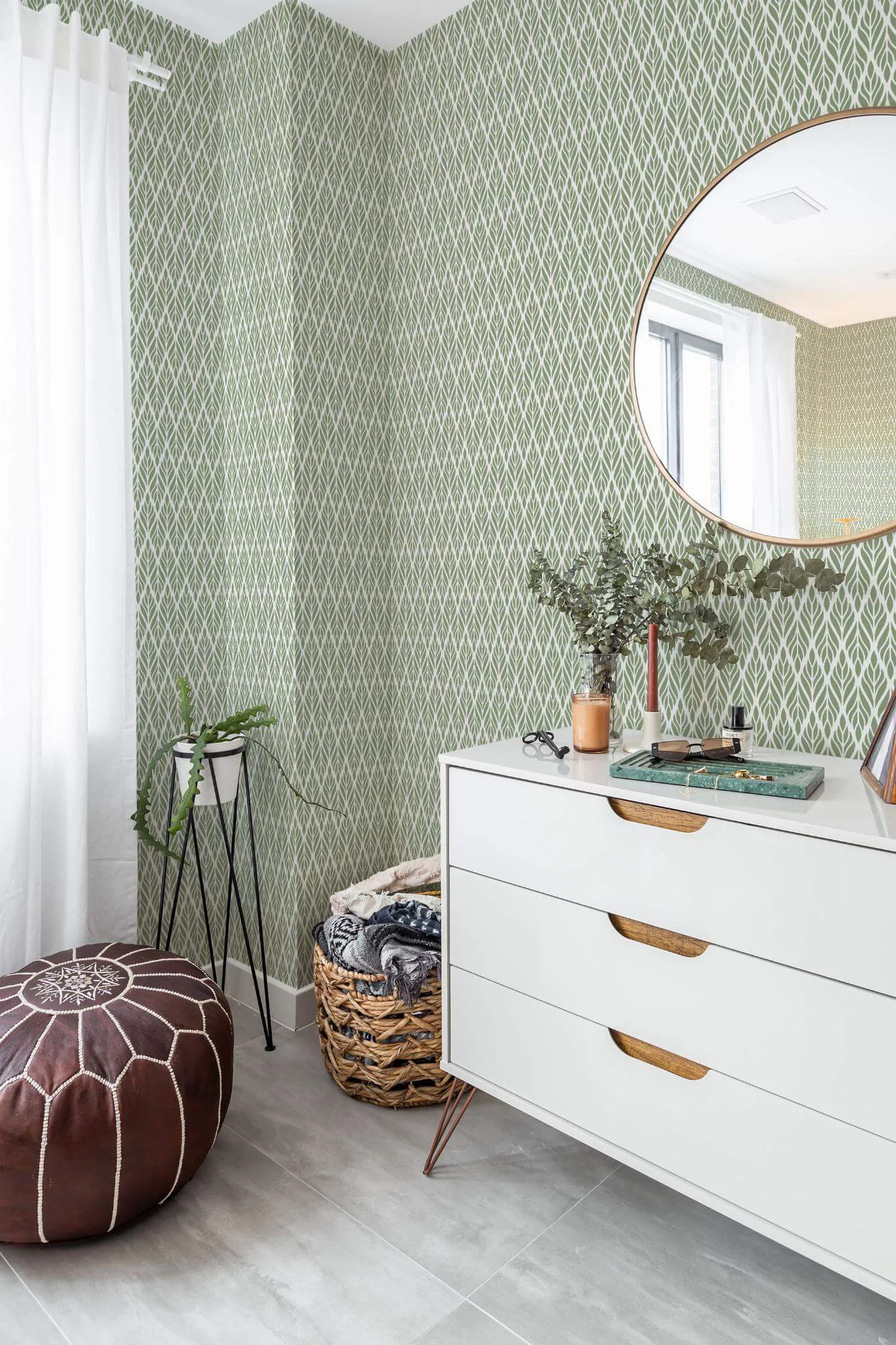 Olive green Art Deco Wallpaper - Image 3