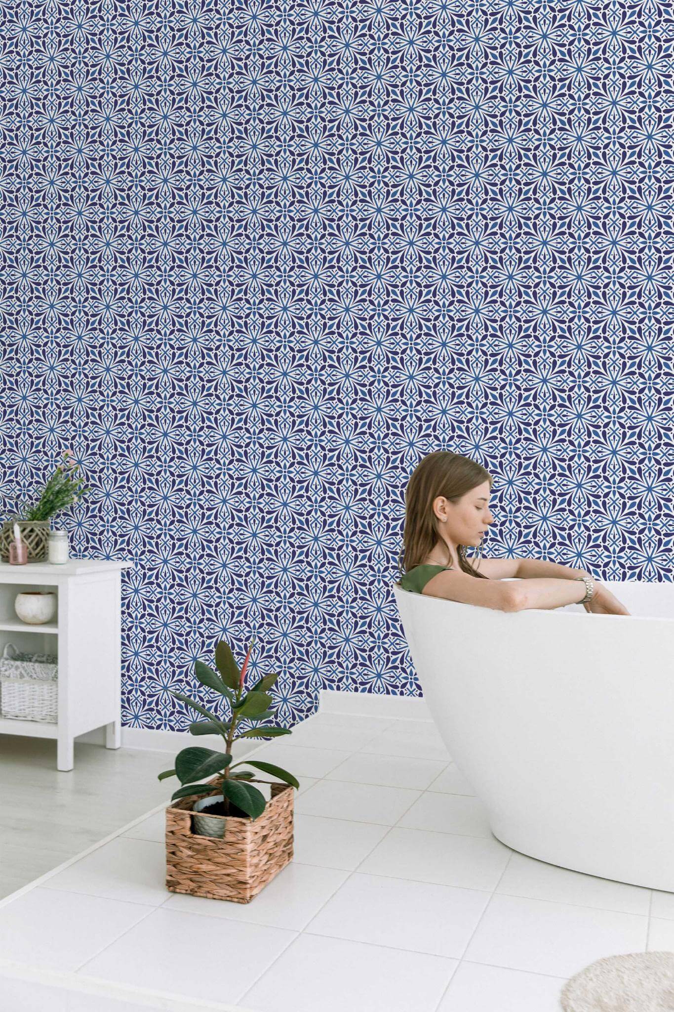 Blue floral tile Wallpaper - Image 4