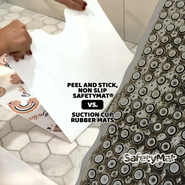 Peel and stick, non slip safety mats versus suction cup rubber mats