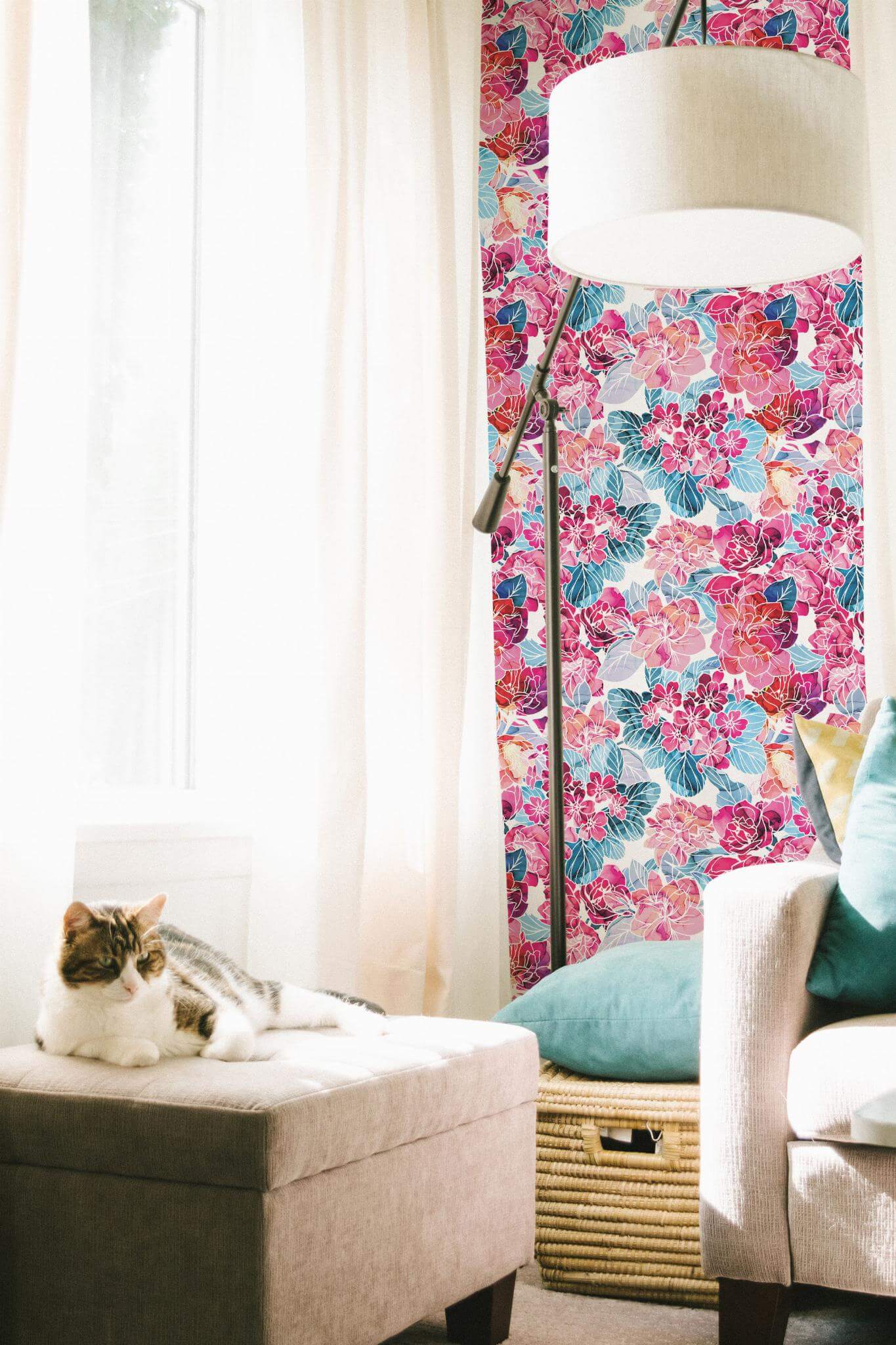 Pink and blue floral Wallpaper - Image 4
