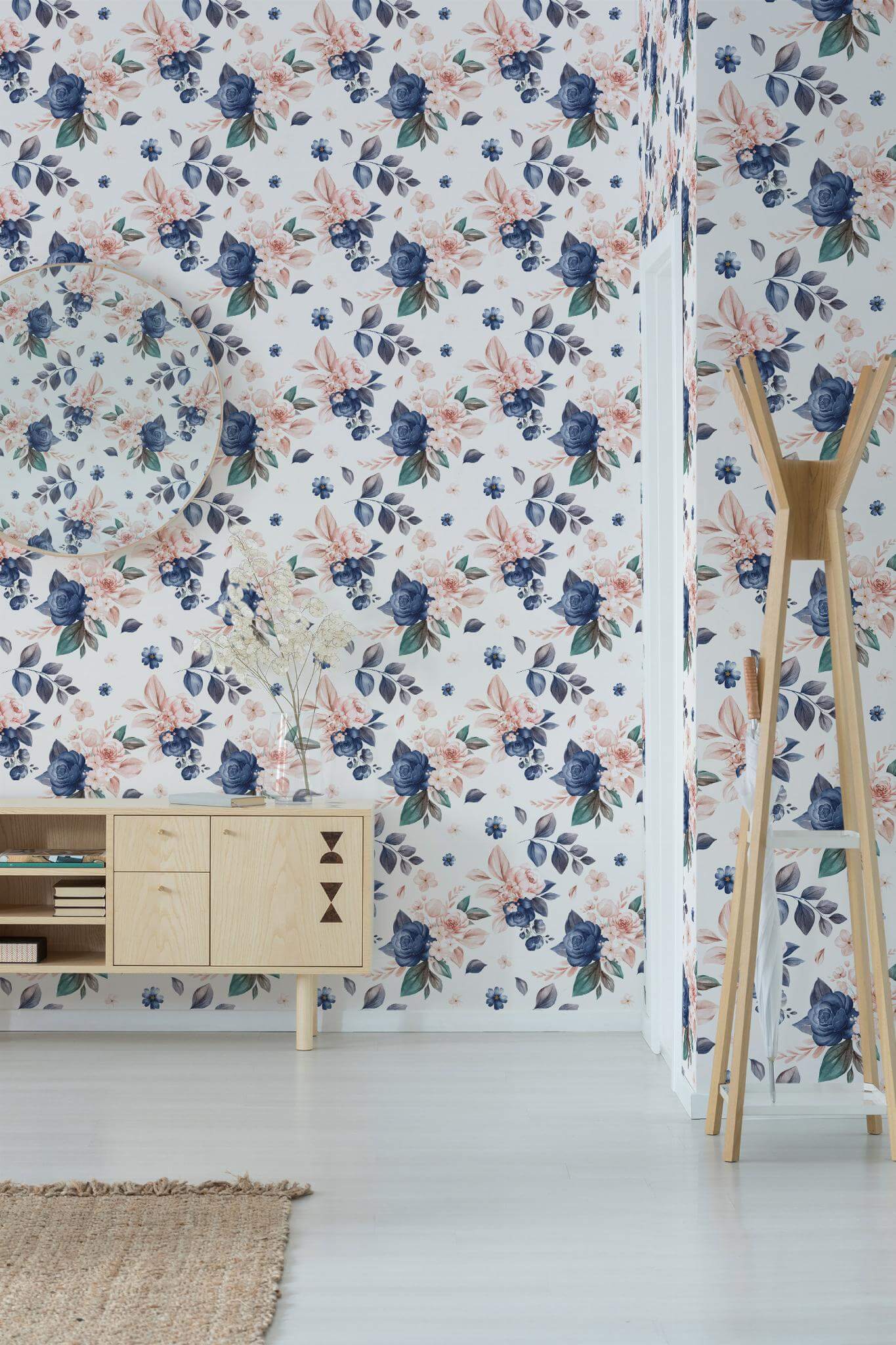 Pink and navy floral Wallpaper - Image 3