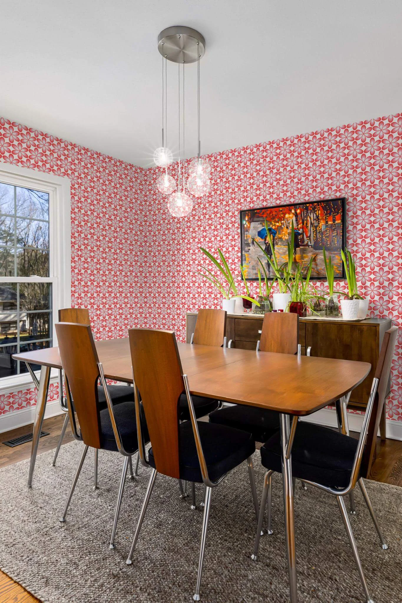 Red and pink retro floral Wallpaper - Image 3