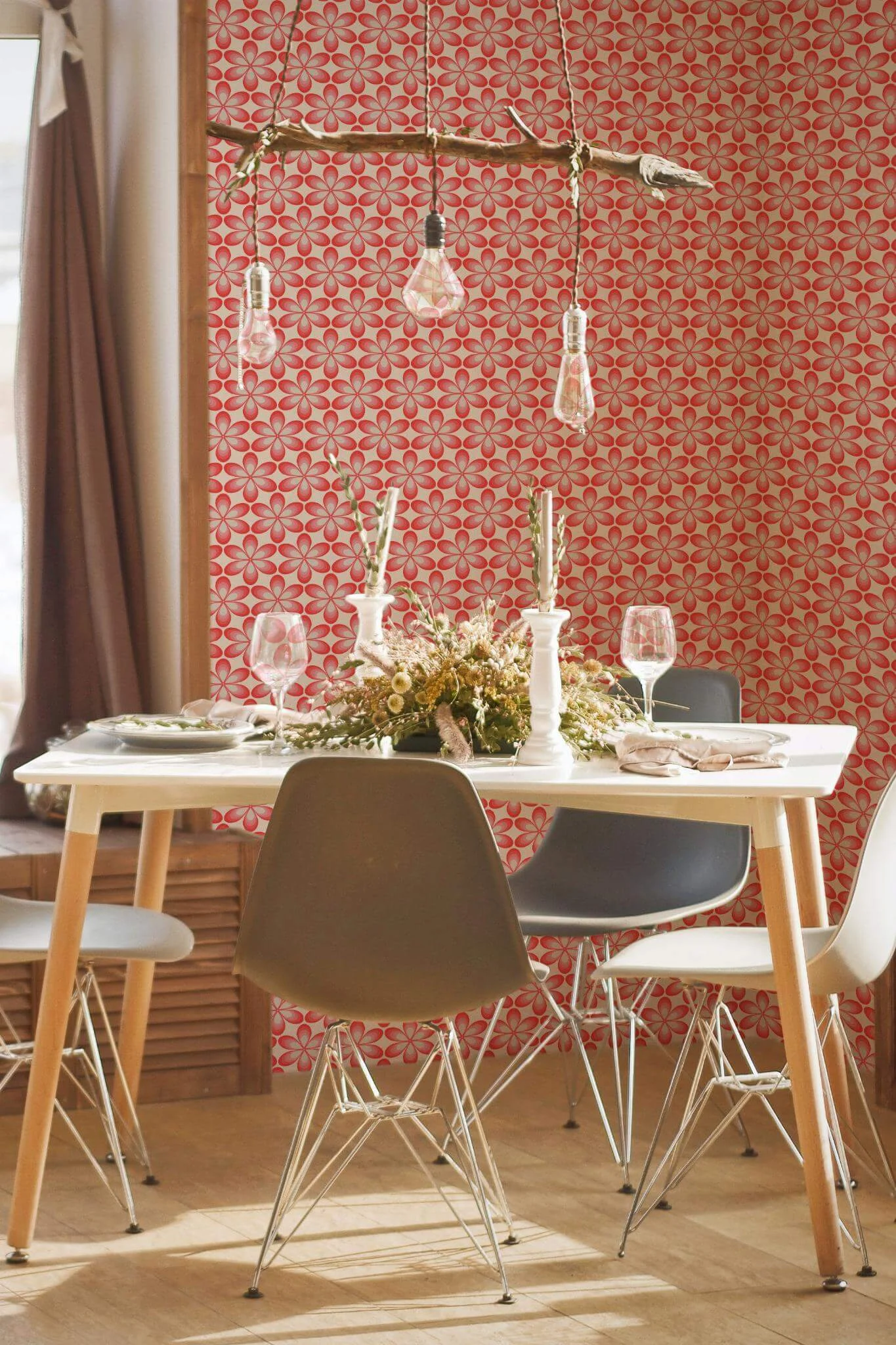 Red and pink retro floral Wallpaper - Image 4