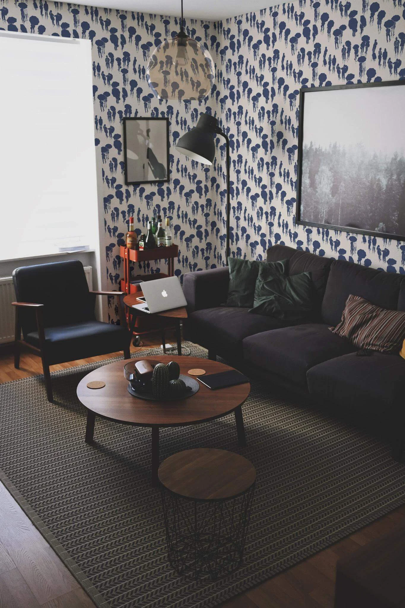 Navy blue rainy town Wallpaper - Image 3