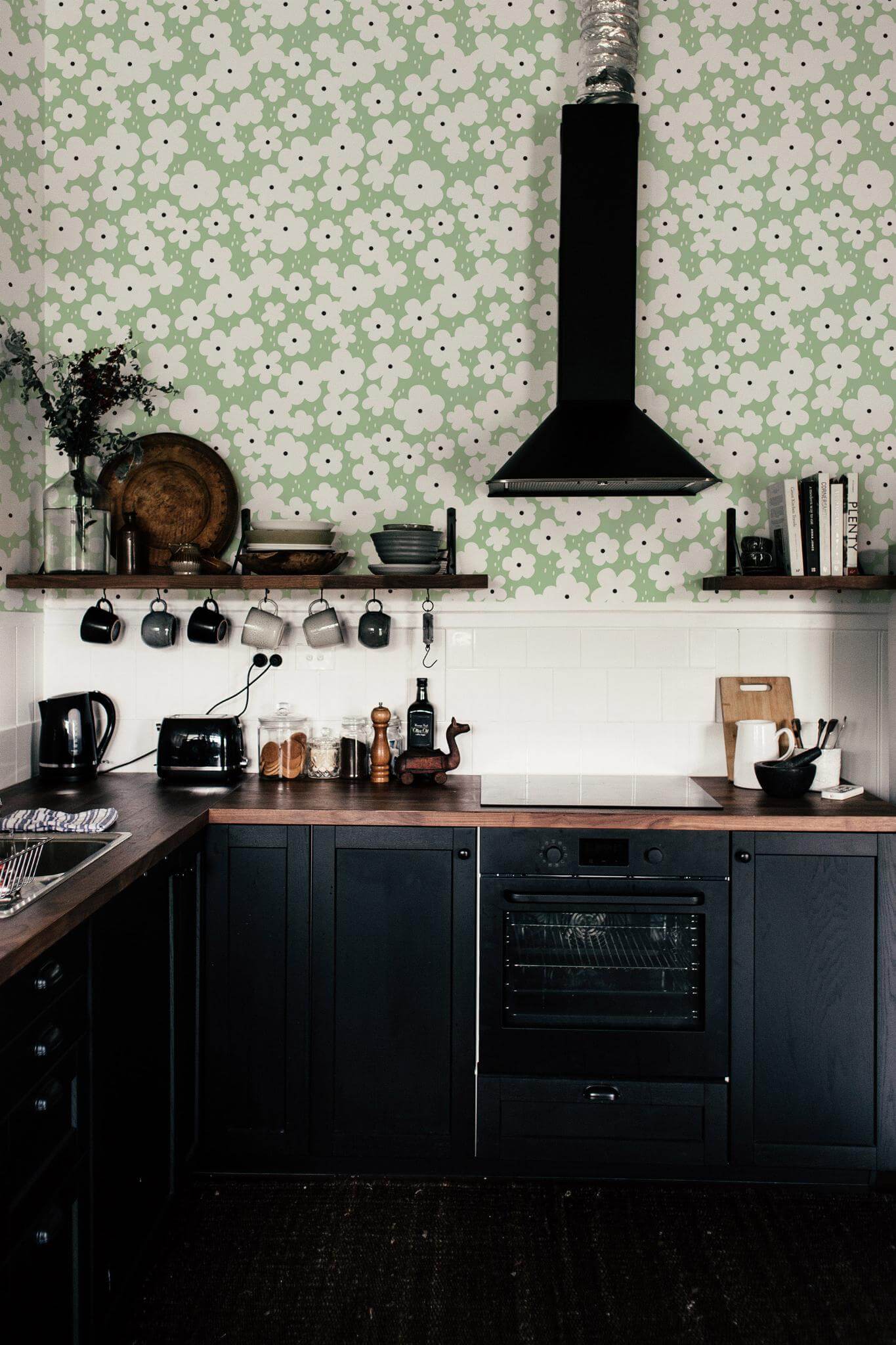 Green retro floral Wallpaper - Image 3