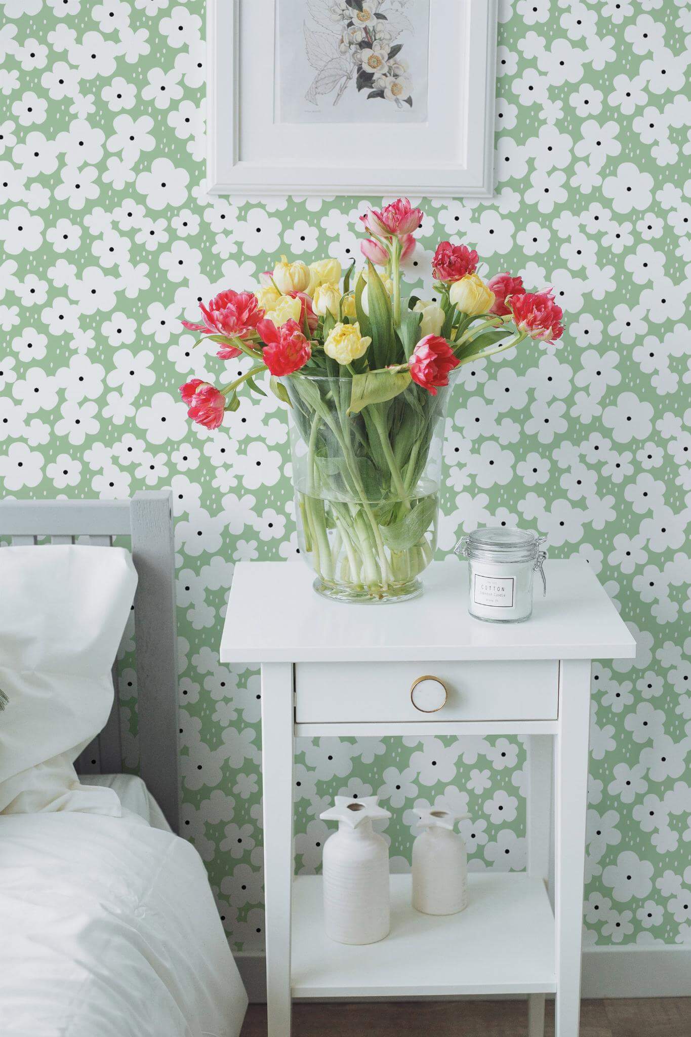 Green retro floral Wallpaper