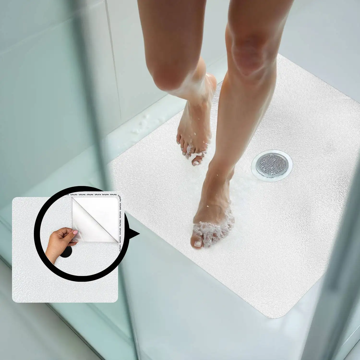 Pro-Grade White Bath Mat – Peel & Stick, Slip-Resistant Safety Mat for Fall Prevention | R11 + NFSI Certified | SafetyMat®