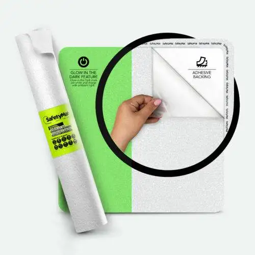 White, Glow in the Dark Non Slip Shower Mat - SafetyMat Premium, Resilient, Non Abrasive Non Skid Shower Sticker