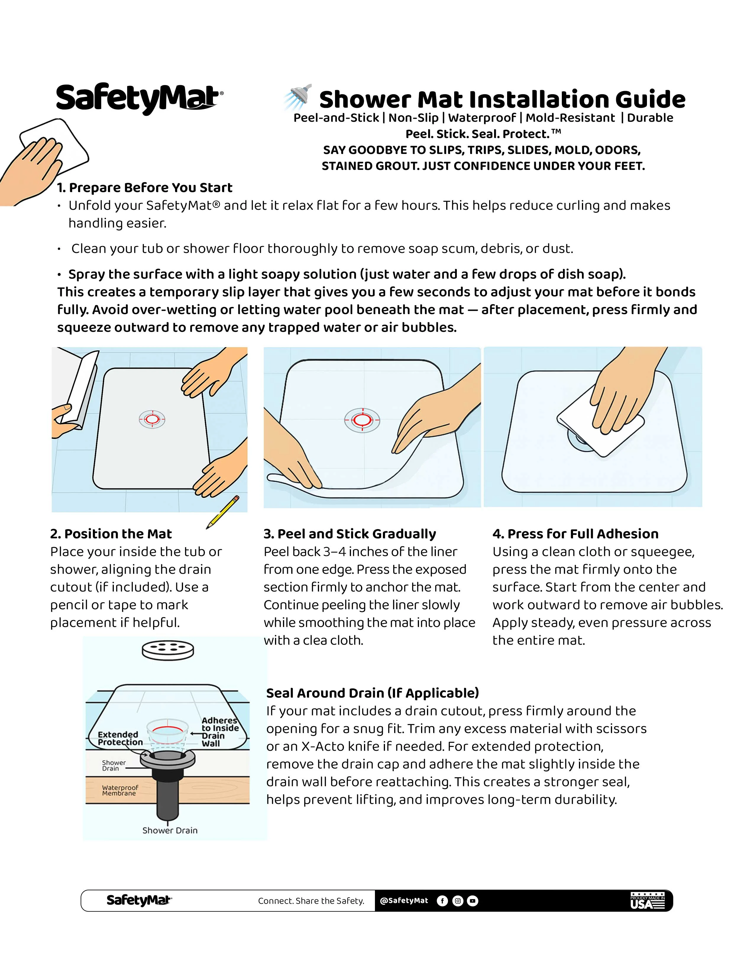 Safetymat slip resistant shower mat installation guide