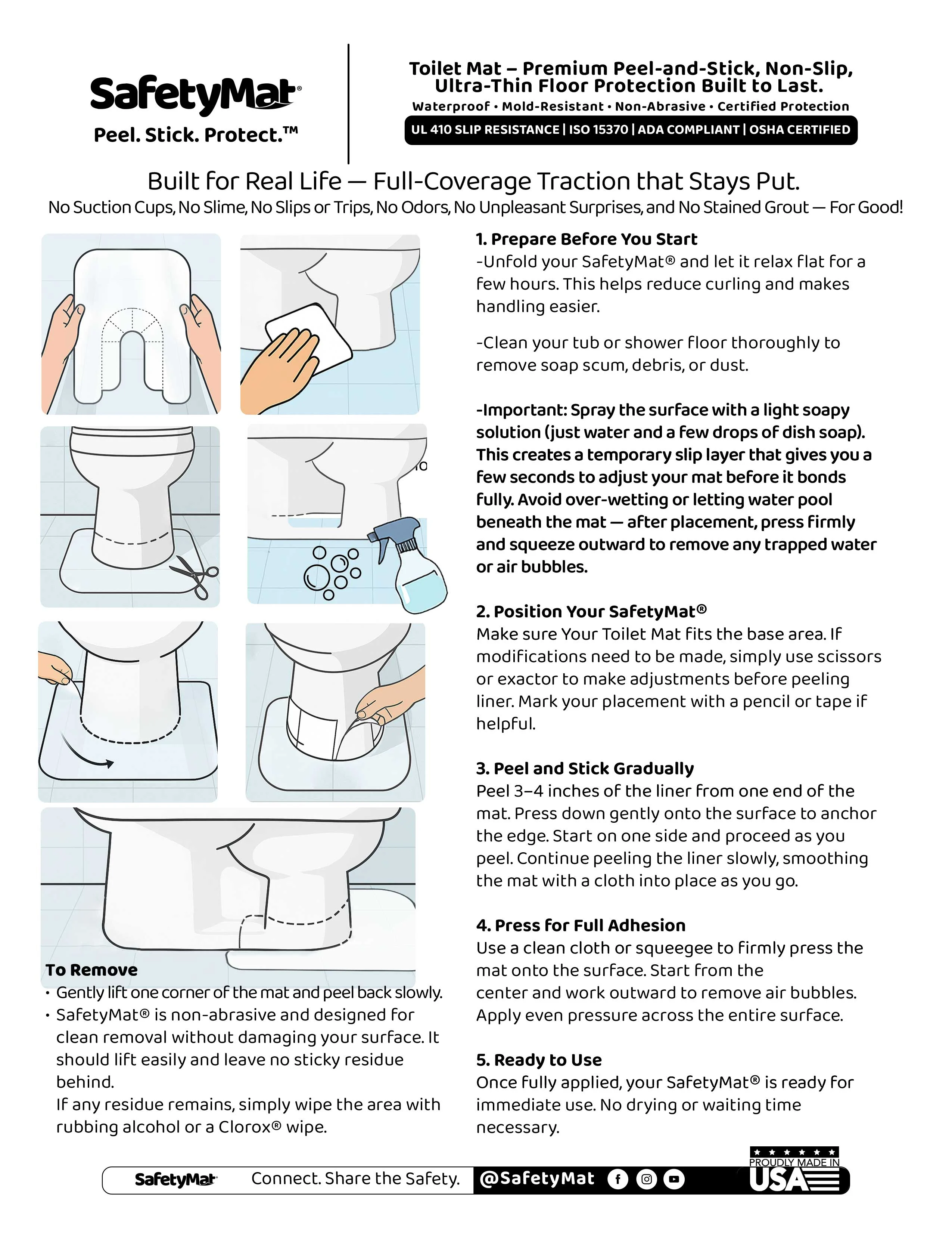 Safetymat slip resistant toilet mat installation guide