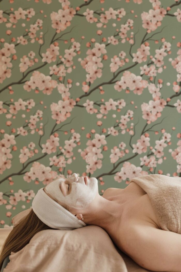 Sage Blossom Whispers Wallpaper
