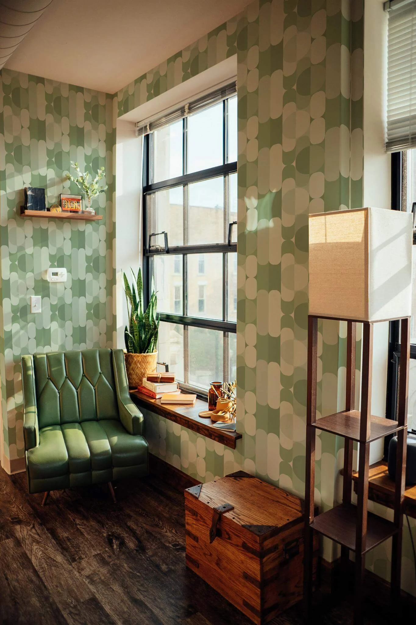 Sage green midcentury Wallpaper - Image 3